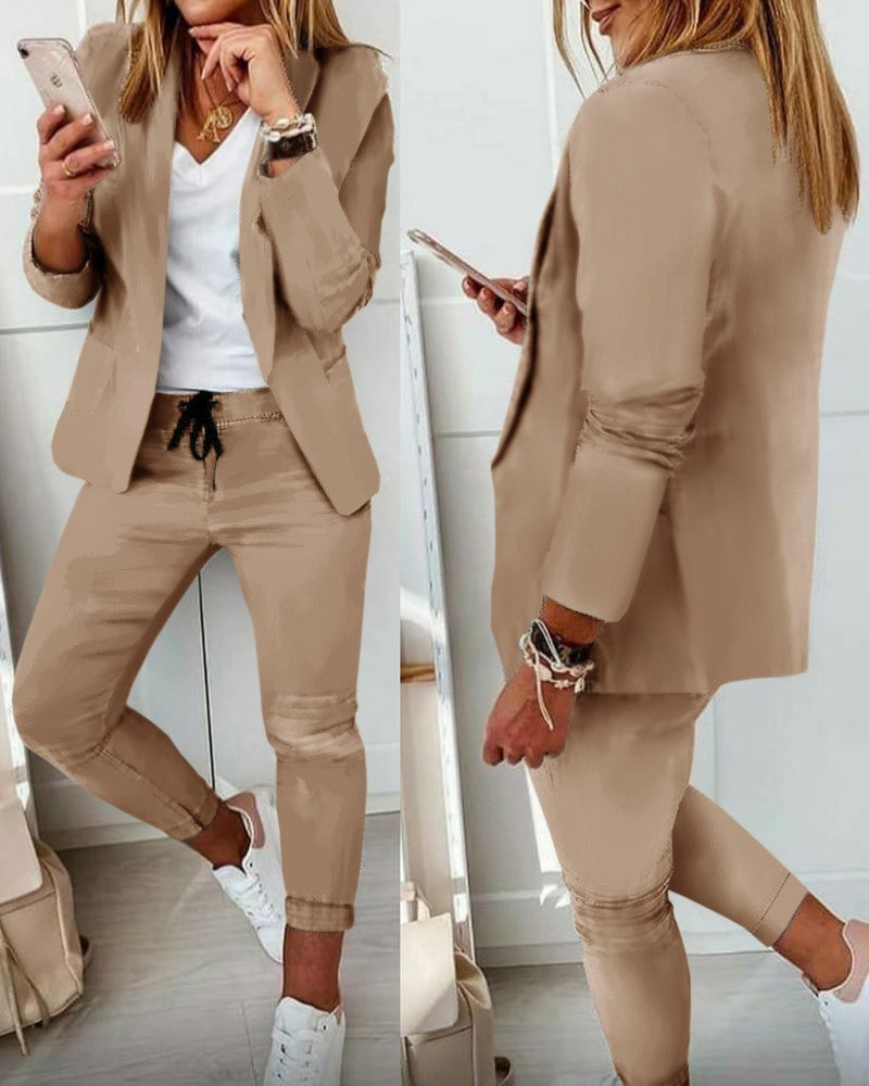 Lapel Blazer & Drawstring Trousers OL Suit – 12 Colors XS–3XL