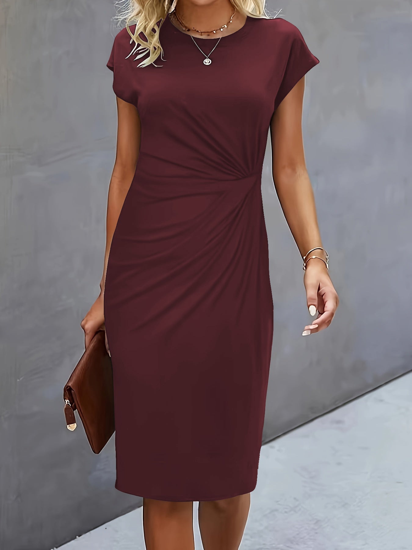 Front Knot Bodycon Midi Dress – Round Neck Sleeveless Tie Dress