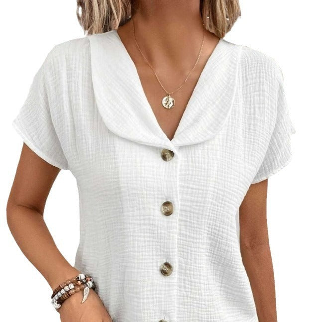 🌞 Women's Summer Solid Color Short-Sleeved Button Cardigan Top
