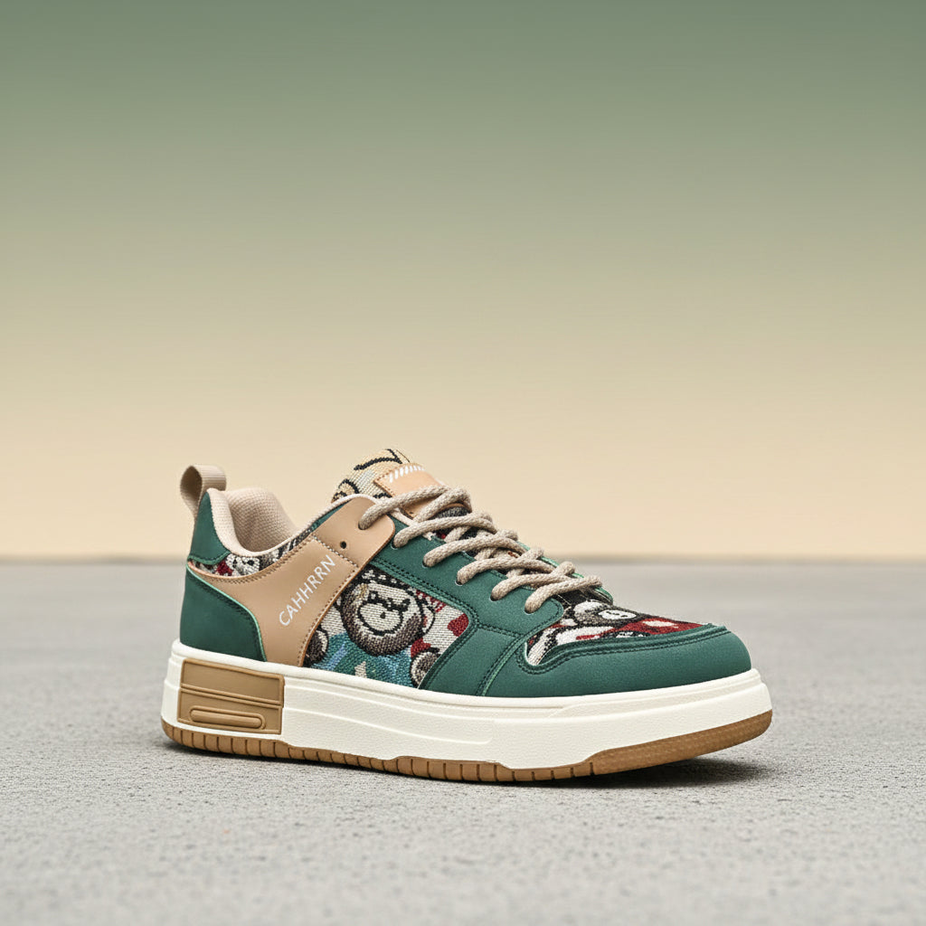 Bear Patch Low-Cut Harajuku Sneakers – Color Block Thick Sole