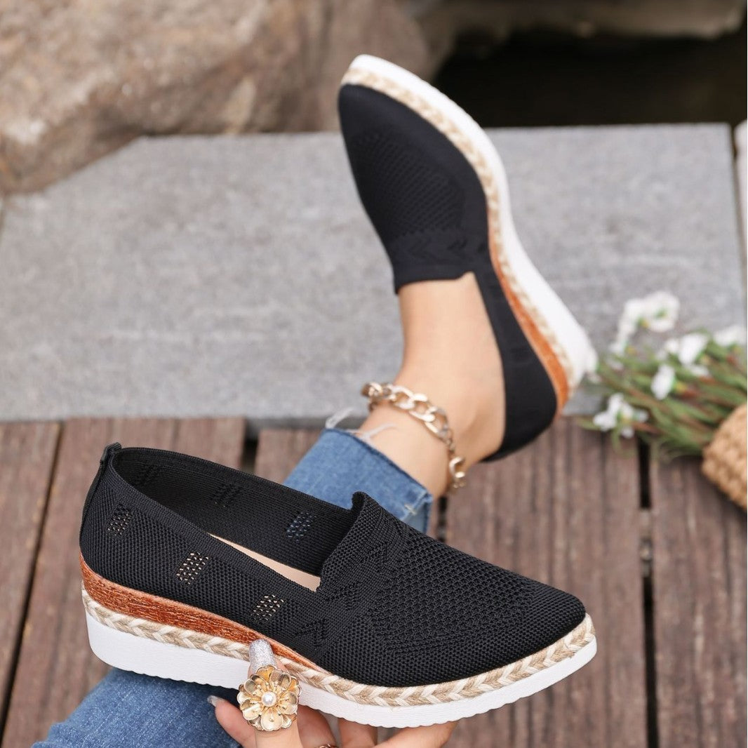 Women’s Woven Rope Platform Snakeskin Pointed-Toe Flats | Trendy Flats