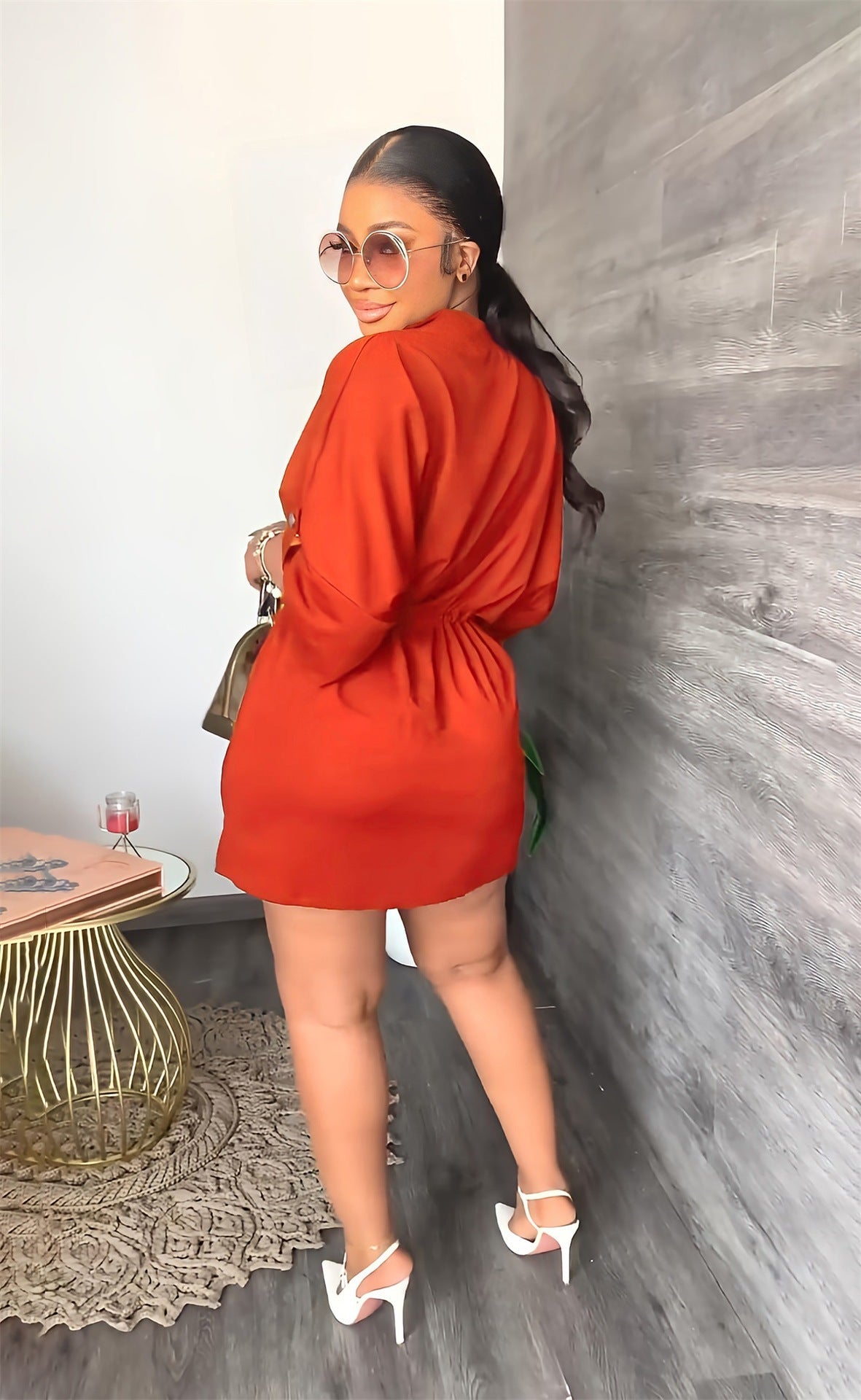 V neck Loose Waist Tight Workwear Short Summer Casual Women Dress