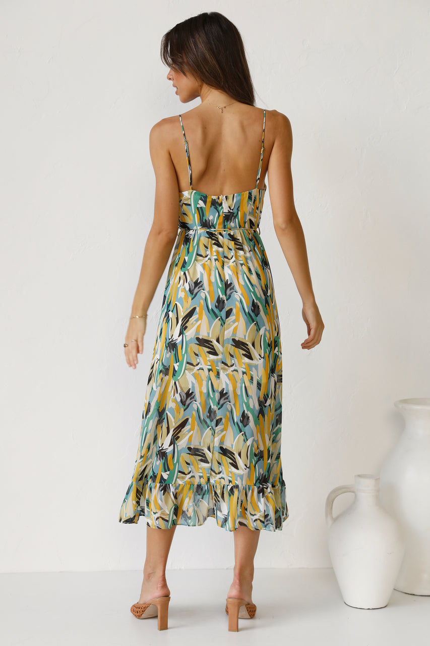 Women New Printed Wooden Ear Suspender Dress