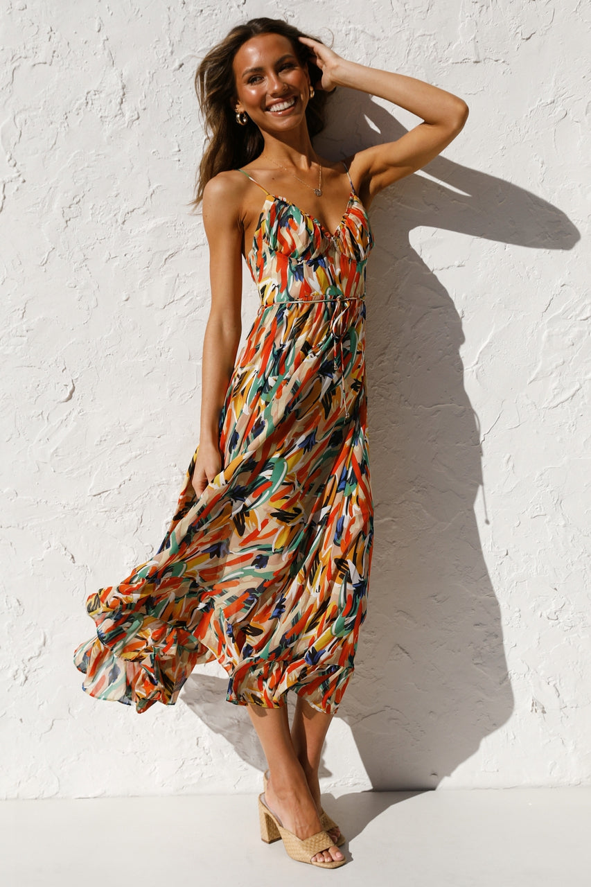 Women New Printed Wooden Ear Suspender Dress