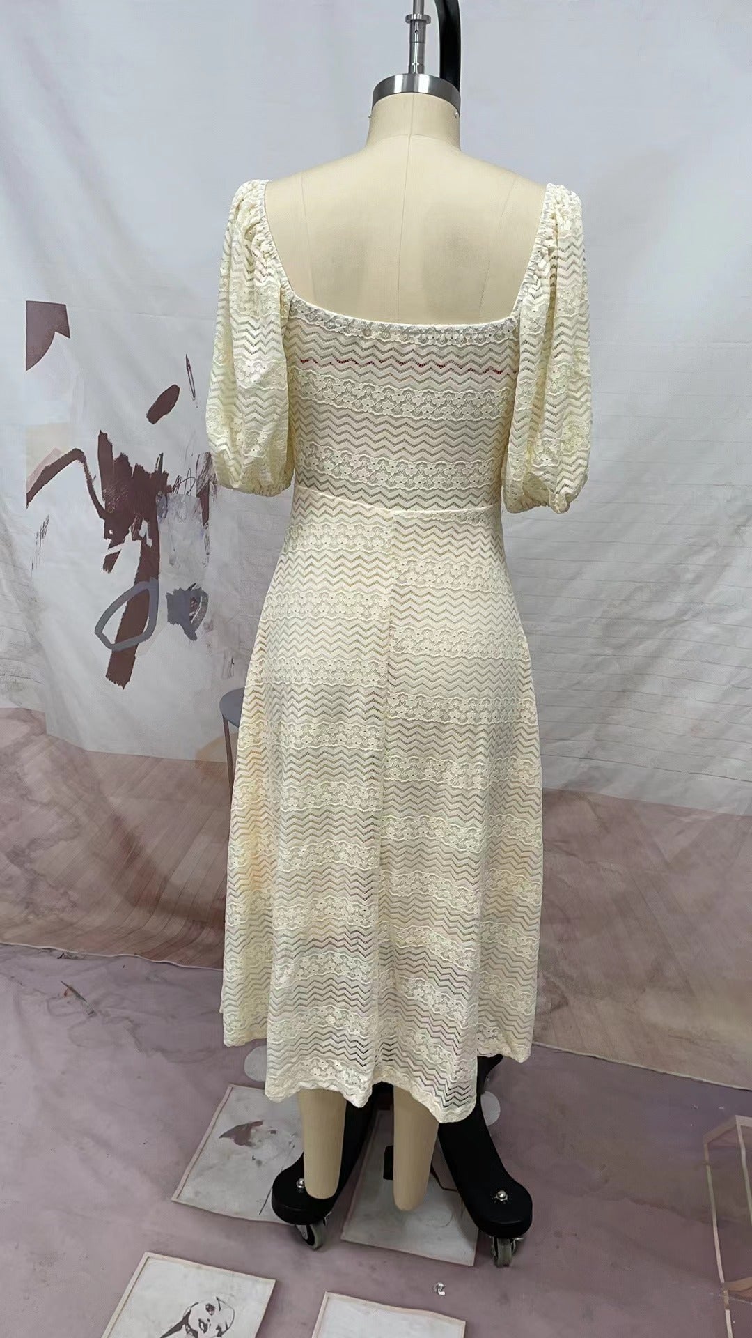 Spring Summer Women Clothing V neck Short Sleeve Dress Casual