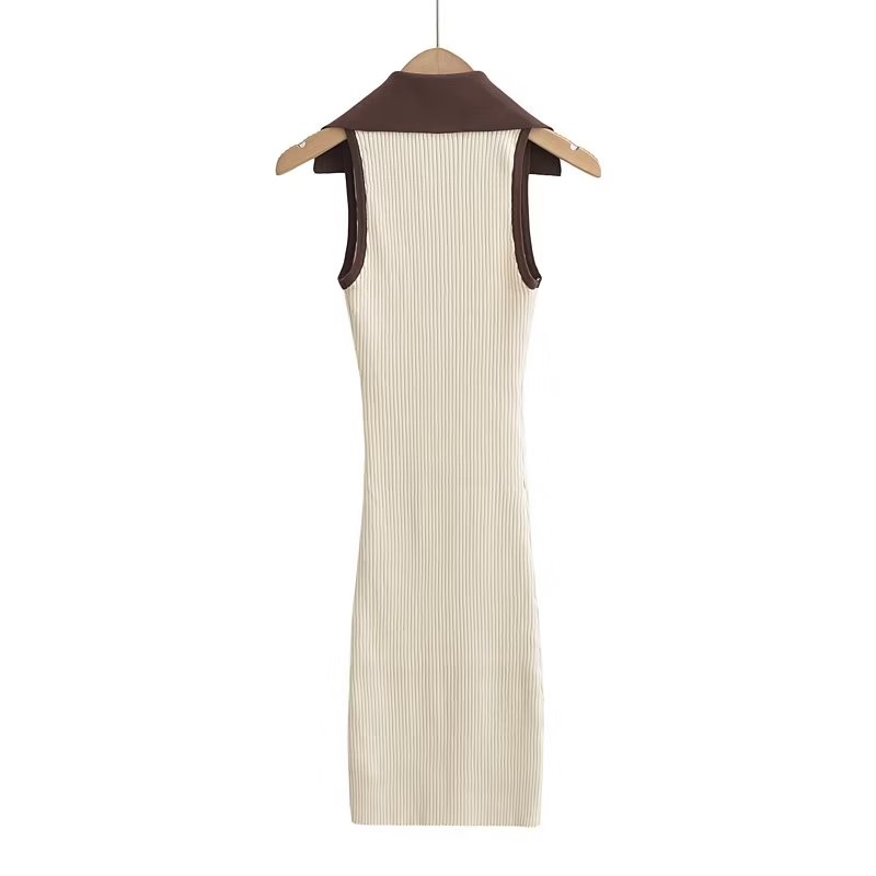 Summer Tight Sleeveless Knitted Dress Button Decoration Stretch Slim Dress Short Dresses