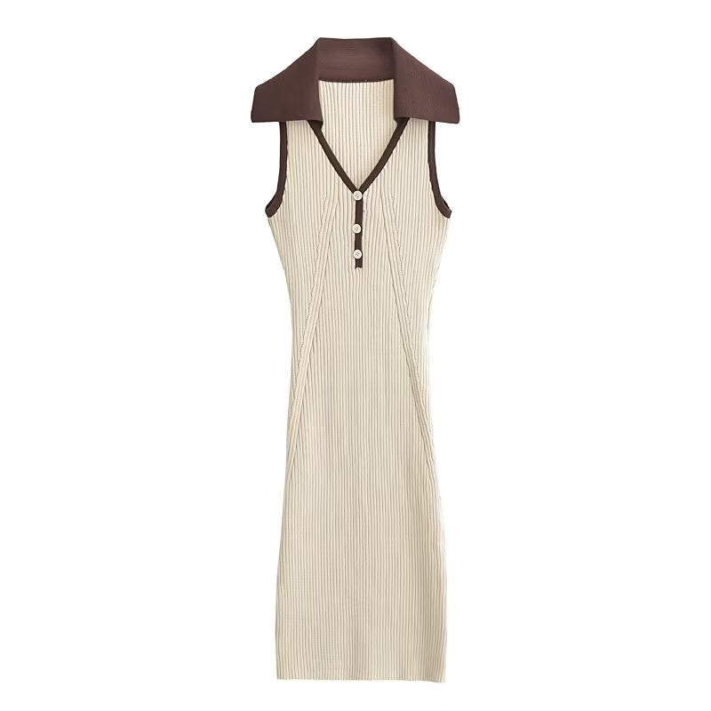 Summer Tight Sleeveless Knitted Dress Button Decoration Stretch Slim Dress Short Dresses