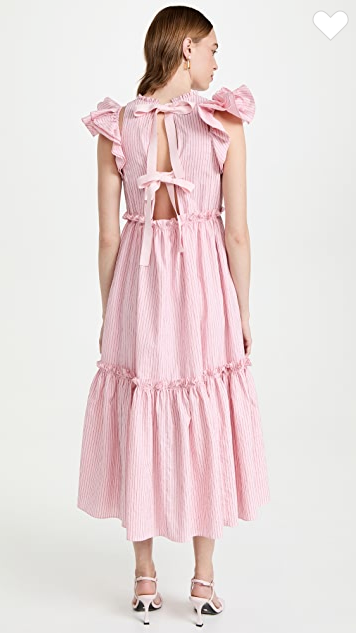Women Clothing Summer Elegant Socialite Striped Flounced Sleeve Backless Ruffled Stitching Dress