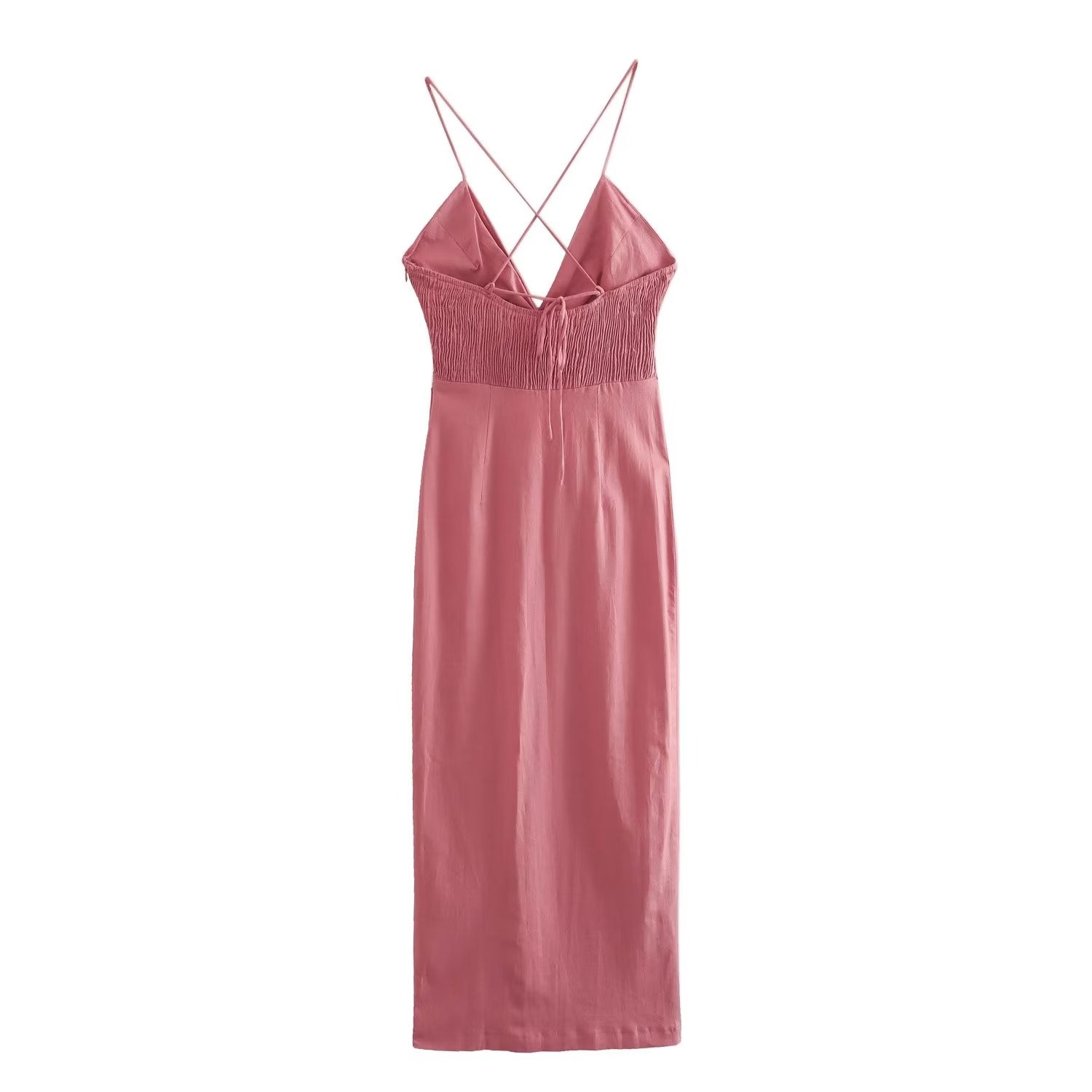 Summer Chest Bow Tie Design Cami Dress Cotton Blend High Waist Slit Maxi Dress