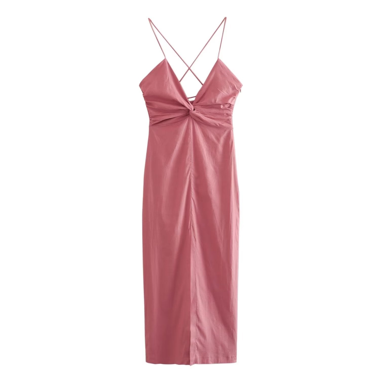 Summer Chest Bow Tie Design Cami Dress Cotton Blend High Waist Slit Maxi Dress