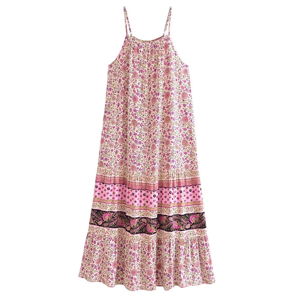 Watermark Positioning Flower Long Suspender Dress