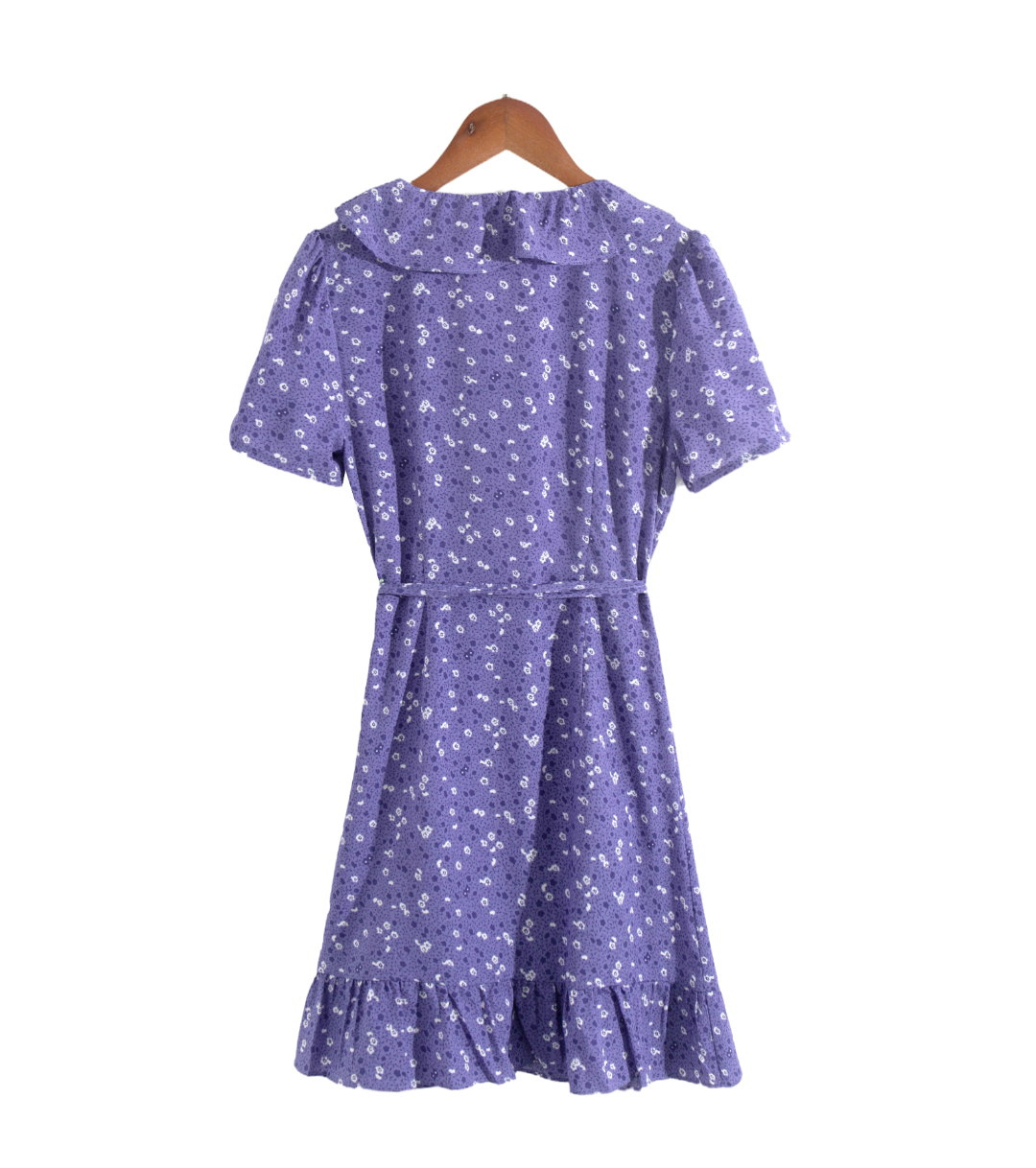 Summer Floral Printed V neck Ruffled Tied Slim Slimming Short Sleeve Dress Short Dress