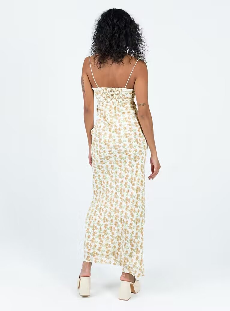 Sexy Deep V Plunge neck Lace up Floral Slip Dress Summer High Waist Slimming Vacation Maxi Dress
