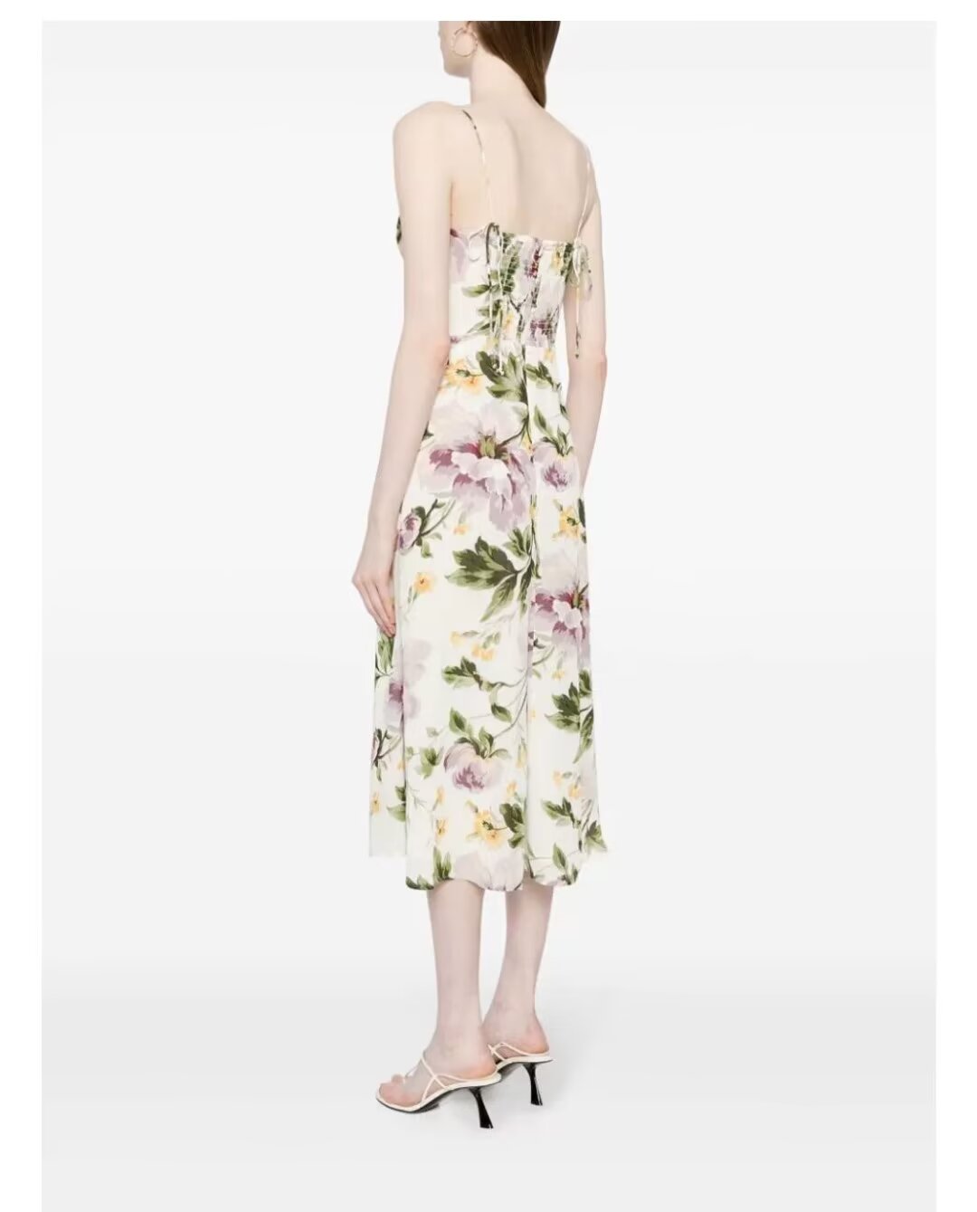 Summer French Vintage Floral Printed High Waist Sexy Side Split Hem Sling Dress
