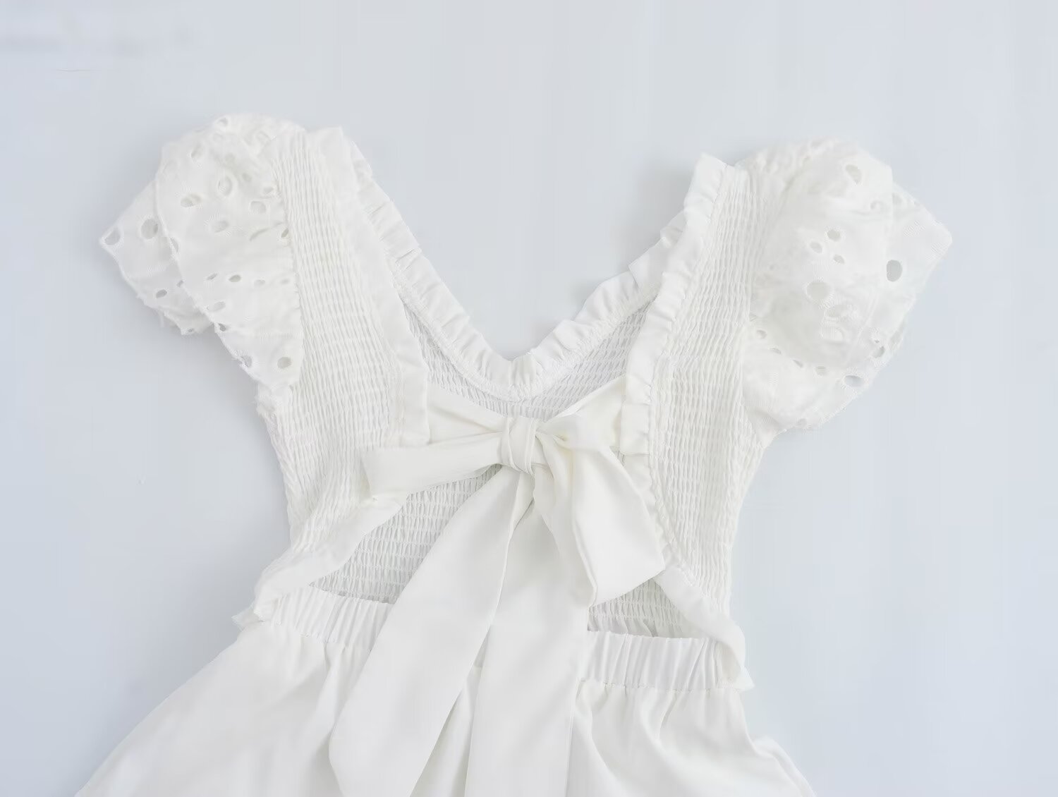 Spring Women Clothing Casual Simple Flying Sleeves Hollow Out Cutout Lace Dress