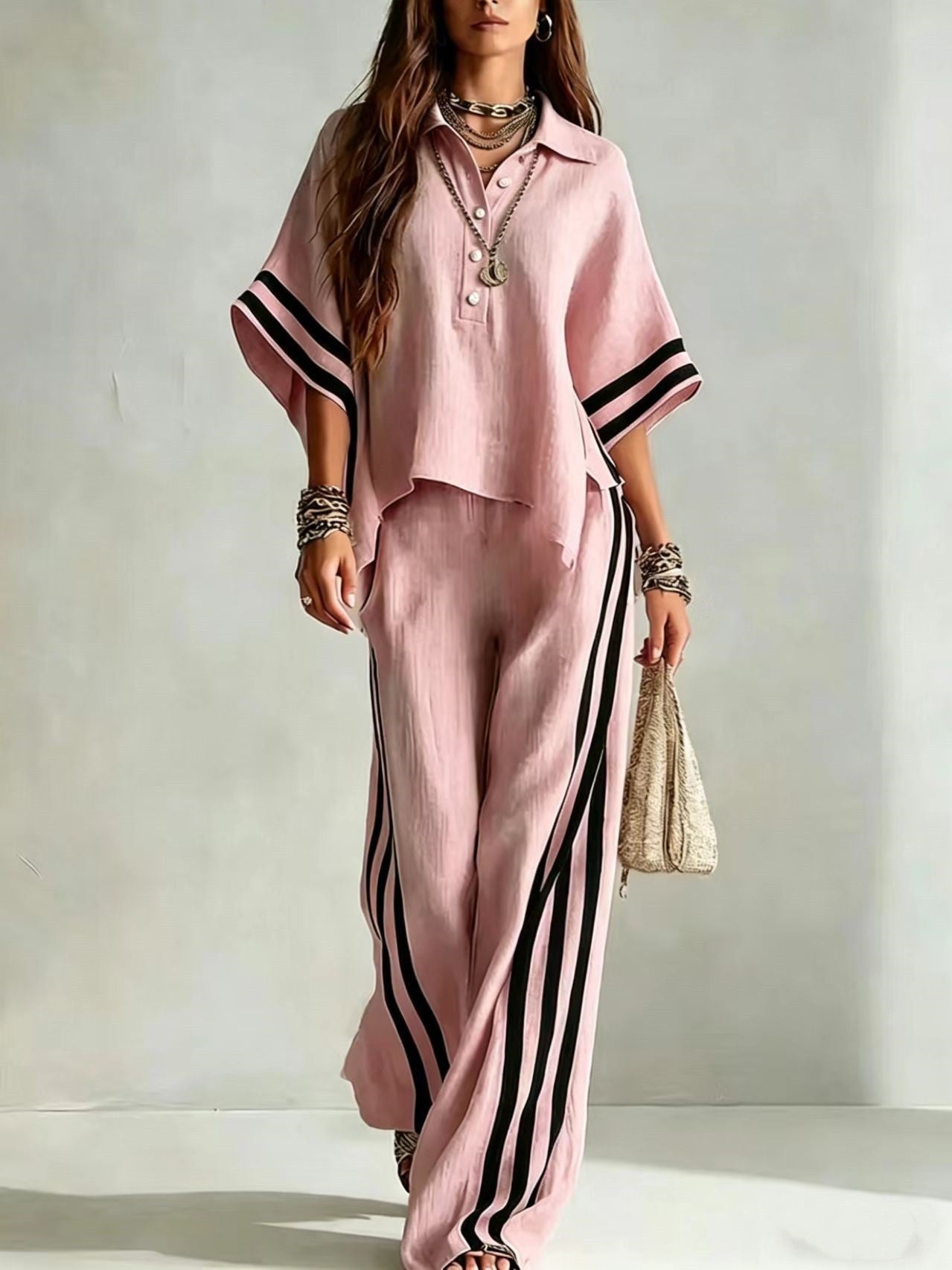 Women's Short-Sleeve Shirt & Loose Pants Two-Piece Set