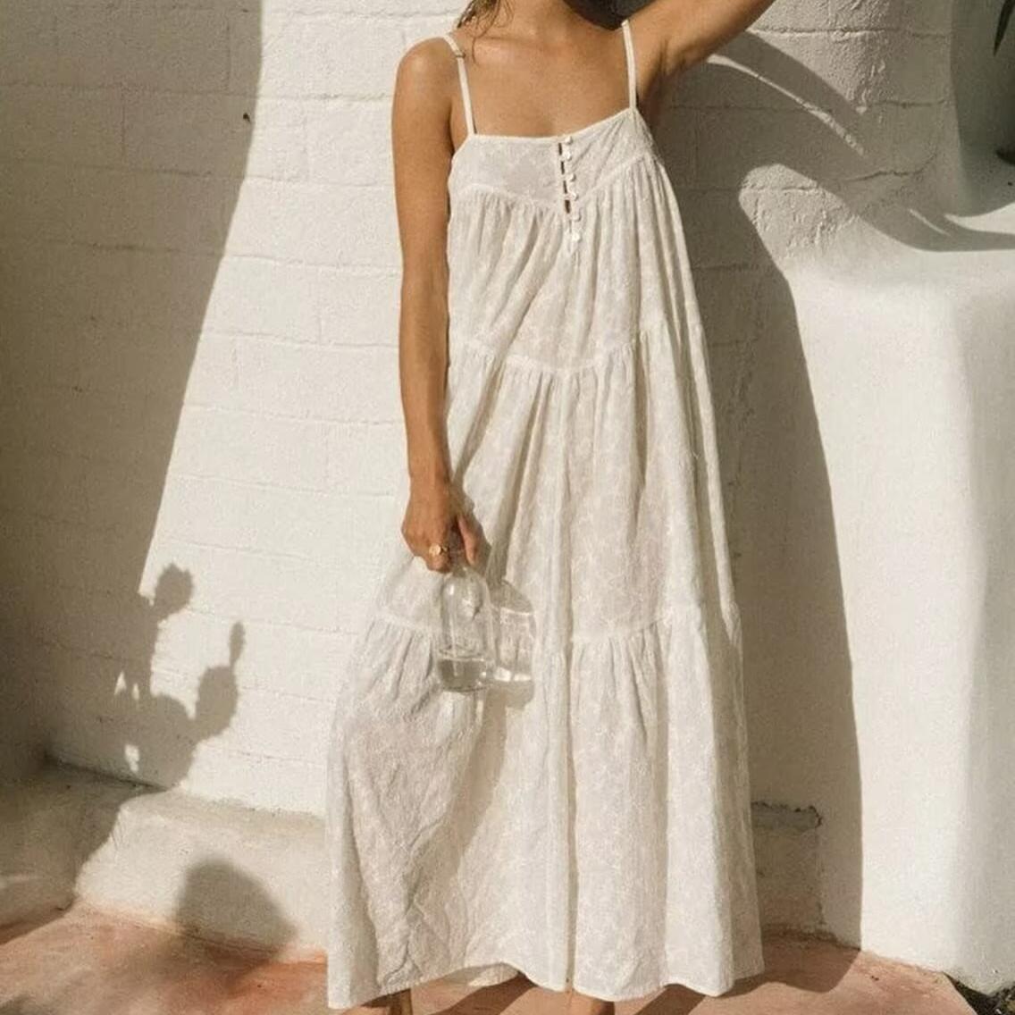 All Match Embroidered Strap Backless Maxi Dress