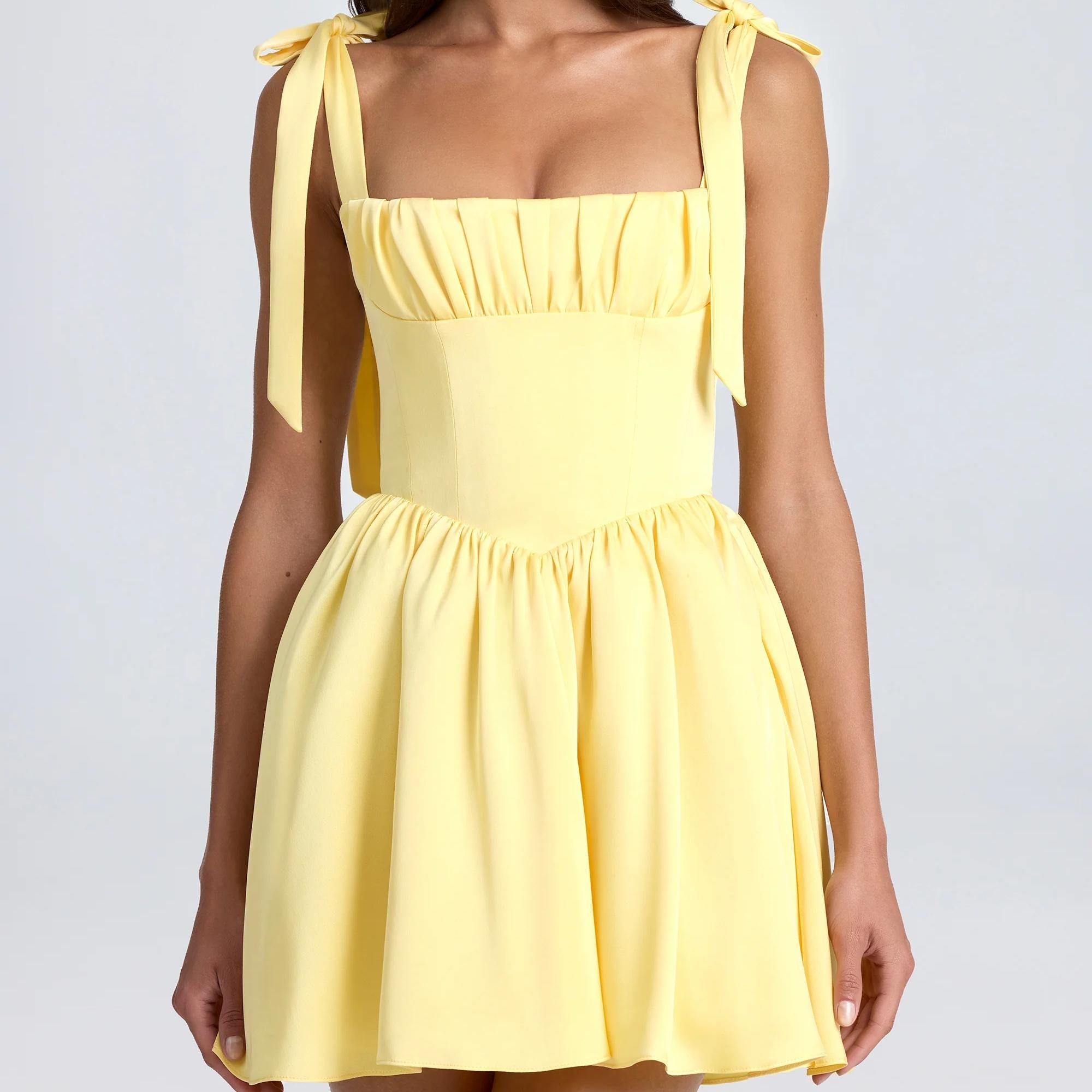 Summer Sexy Tight Fit Slim Fit Figure Flattering Bow Tied Spaghetti Strap Dress