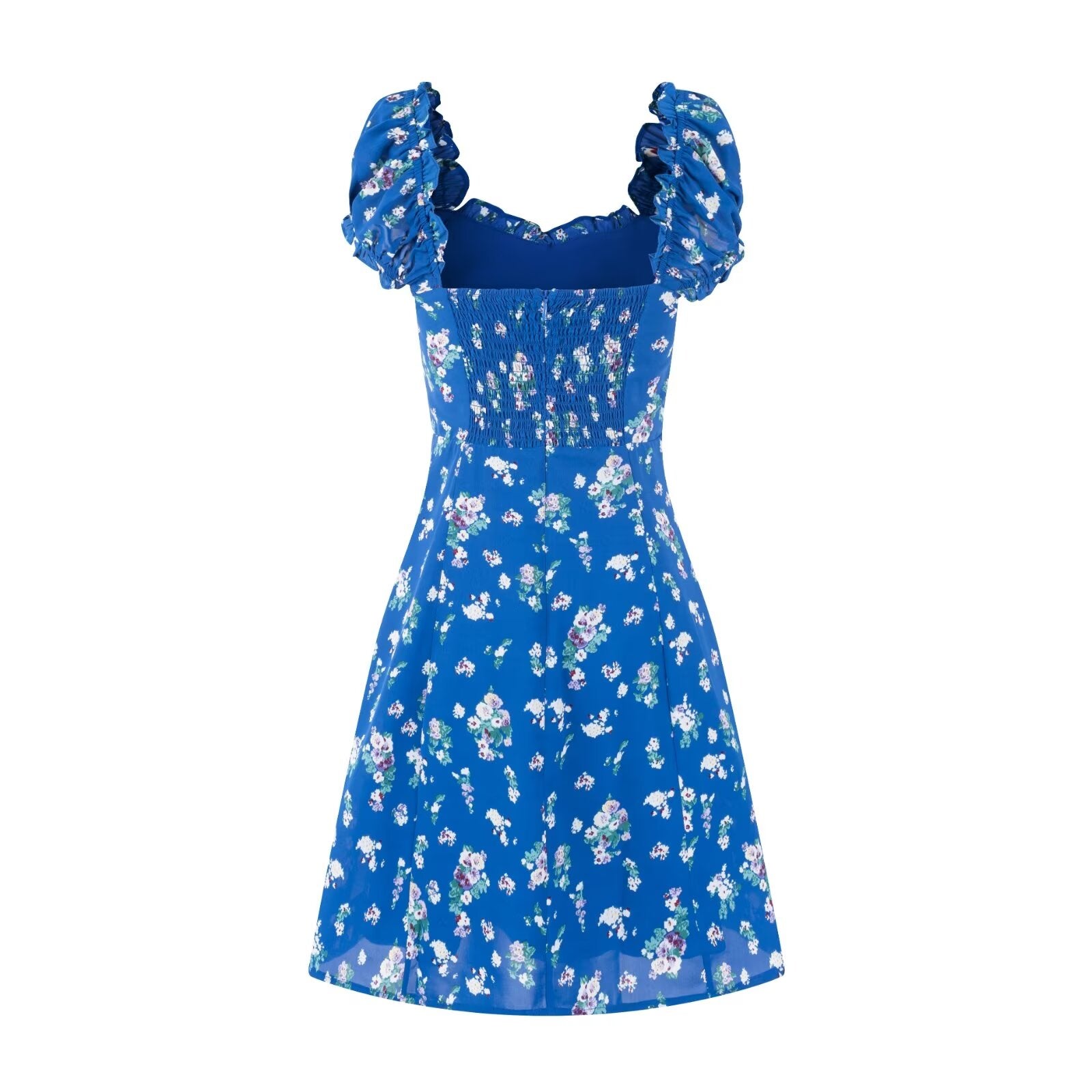 Early Spring Square Collar Puff Sleeve Waist Slimming Printing Dress