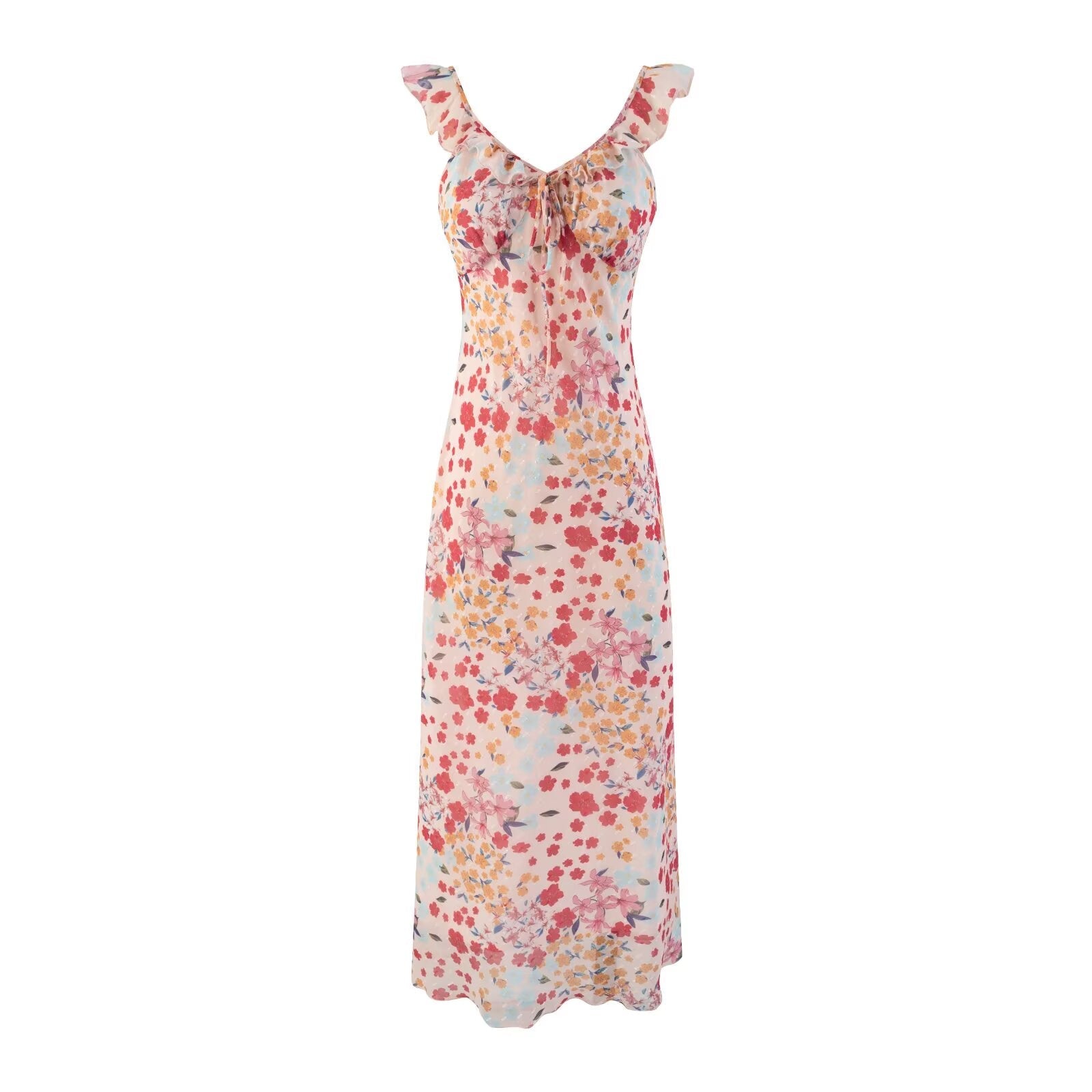 Waist Controlled Slimming Floral Strap Midi Dress Seaside Vacation Dress Women
