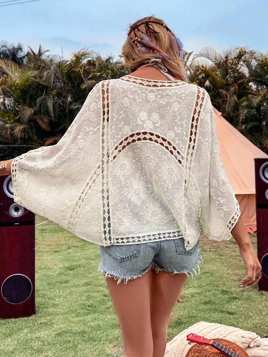 Women Loose Hollowed Lace Cardigan With Sun Protection Shirt Thin top