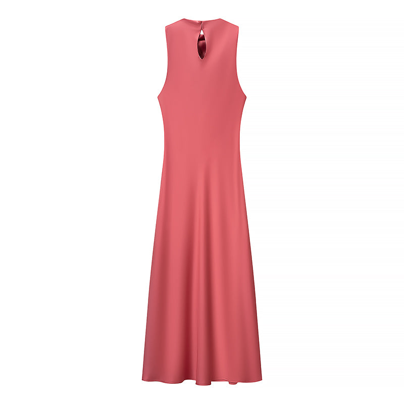 Summer Women Clothing Satin Texture Midi Dress