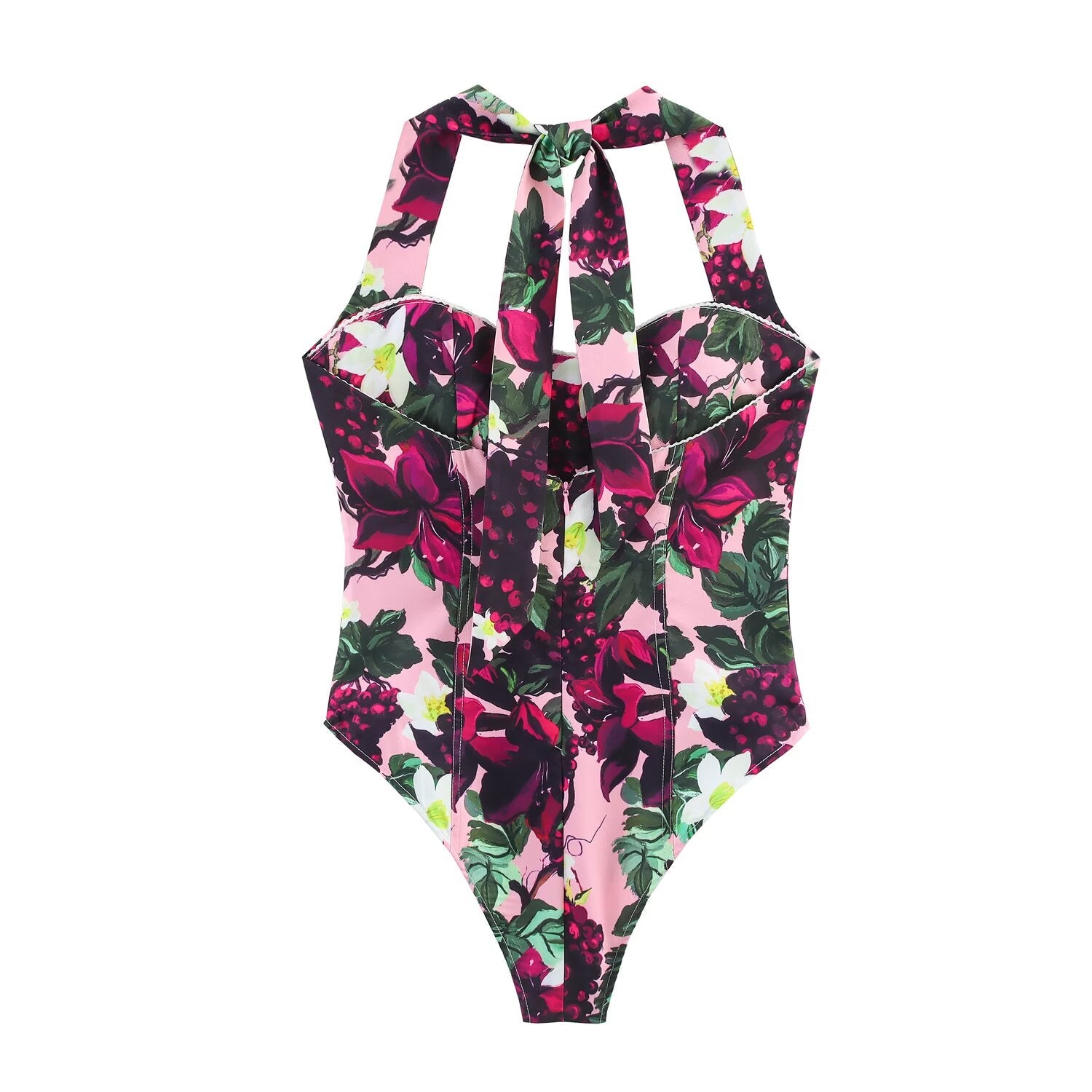 Spring Summer Women Sexy Printed Hanging Collar Jumpsuit