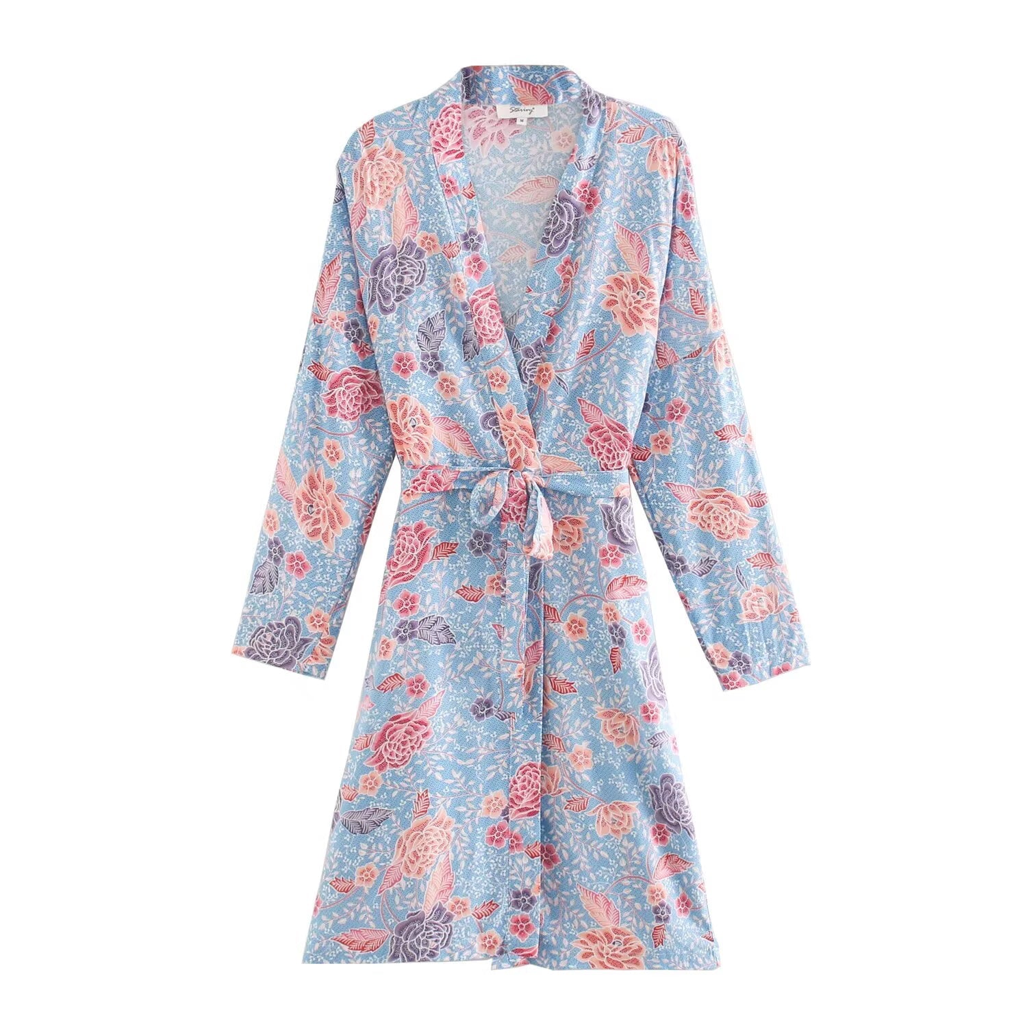 Women Clothing Summer Light Elegant Fashionable Floral Print Belt Kimono Jacket