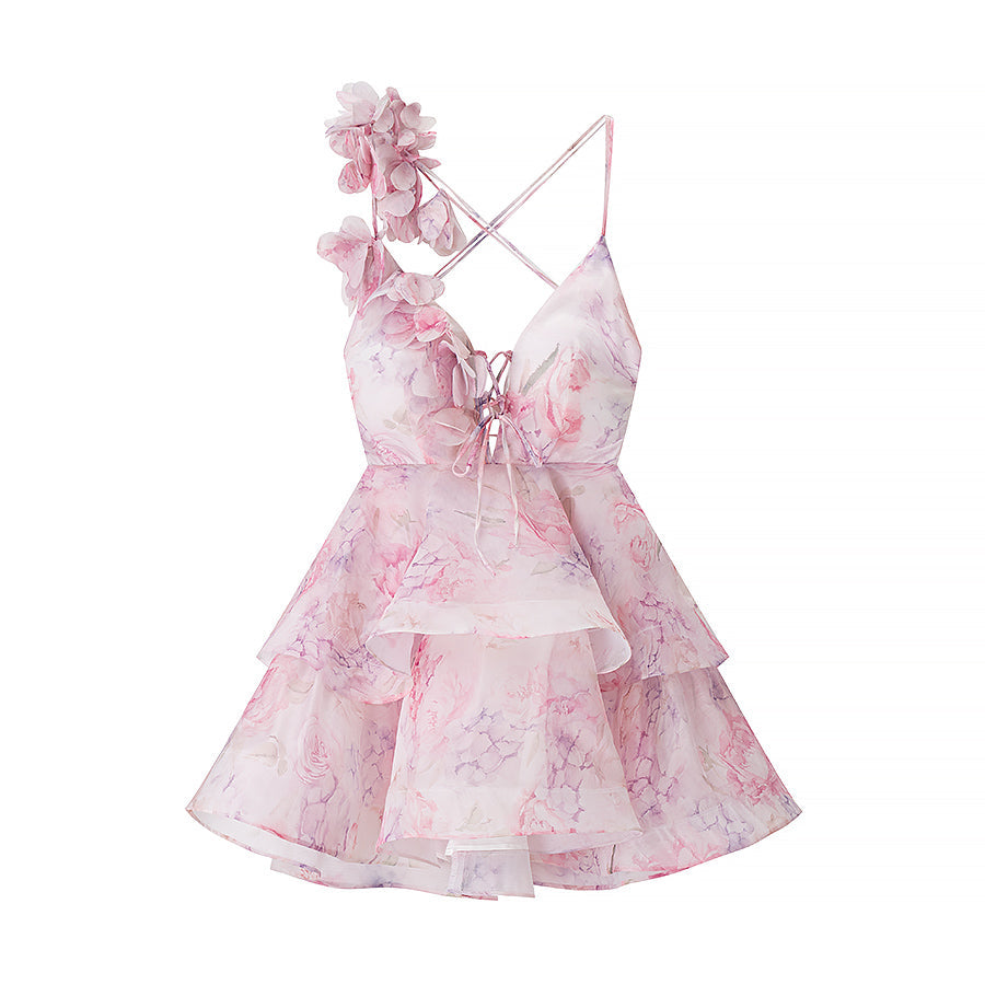Homemade Women Clothing Fashionable Casual Floral Waist Trimming Spaghetti Straps Dress