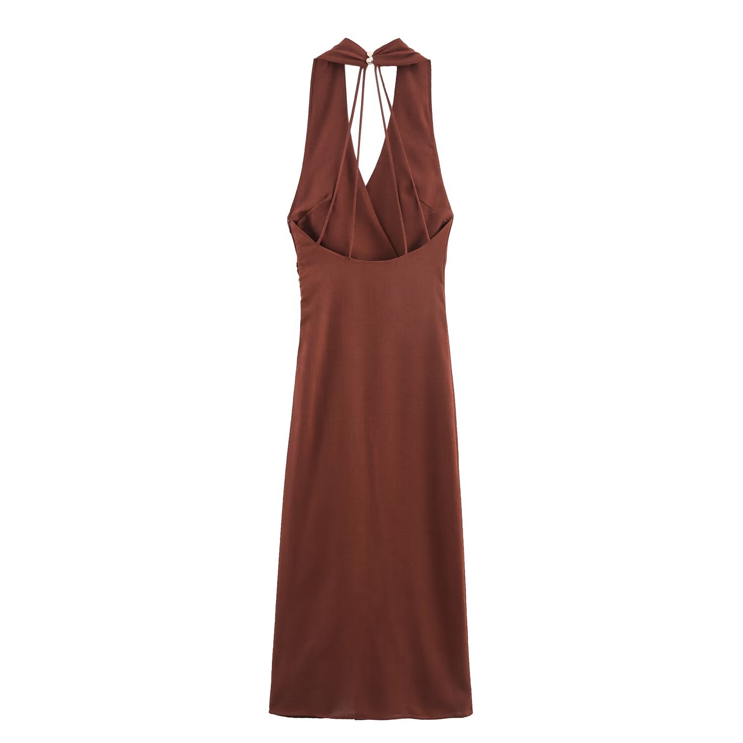 Women Linen Blended Gold Inlaid Midi Dress