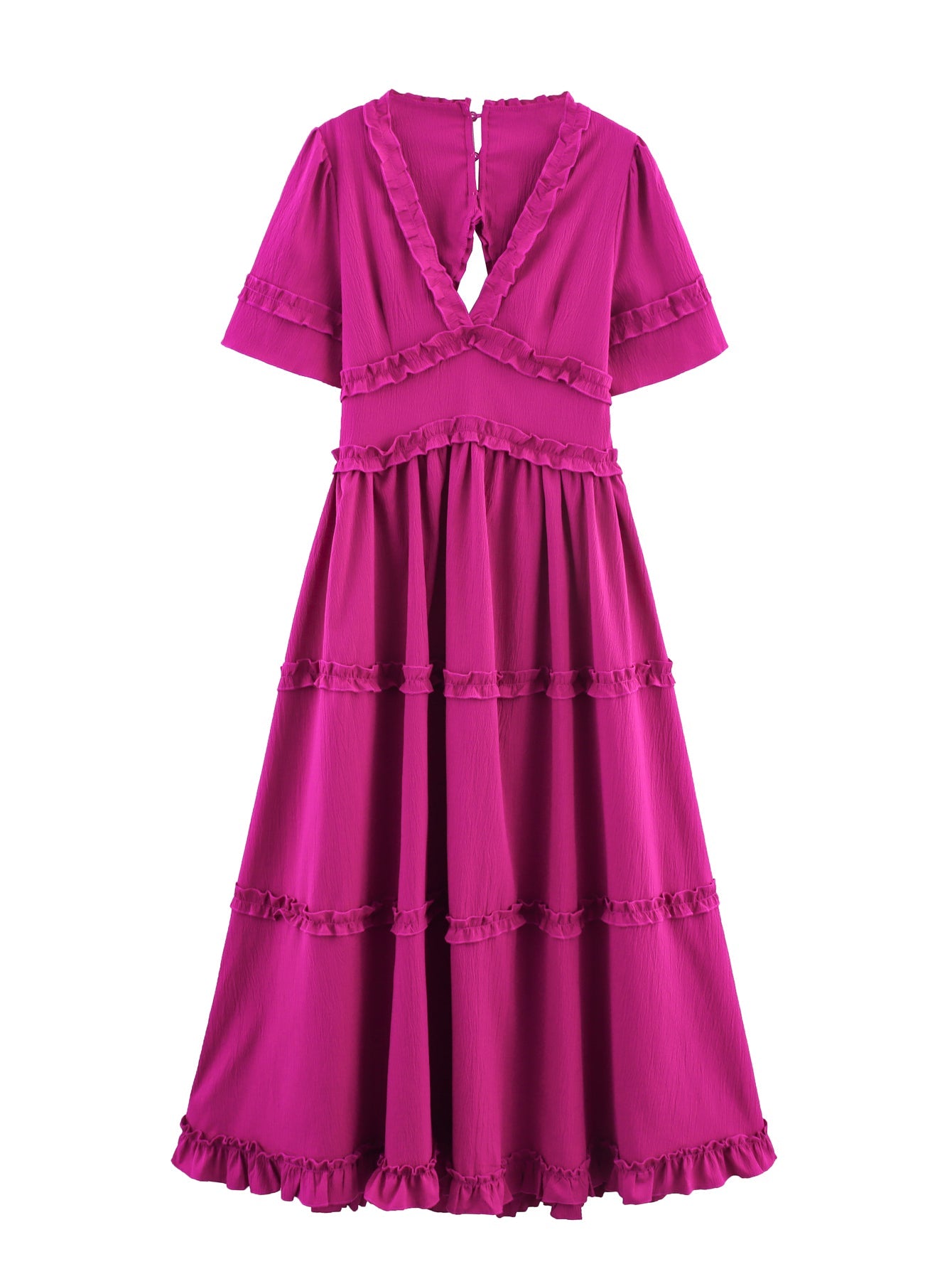 Summer Women Clothing Pullover V neck Short Sleeve Backless Ruffles Long Large Hem Dress