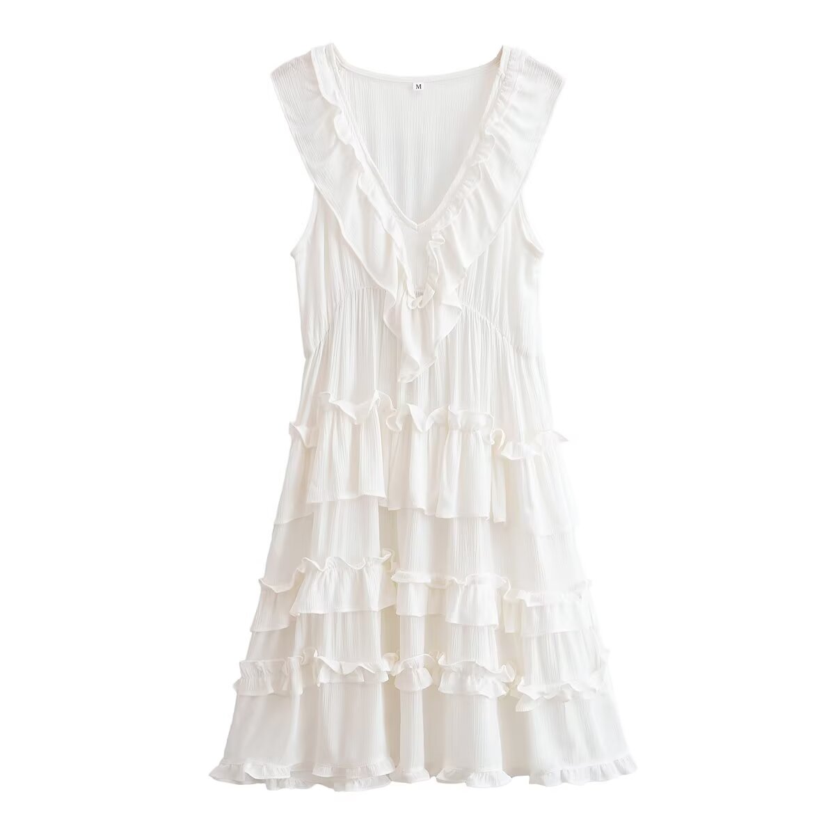 Rayon Ruffled Casual V neck Sleeveless Dress Summer Dress Women
