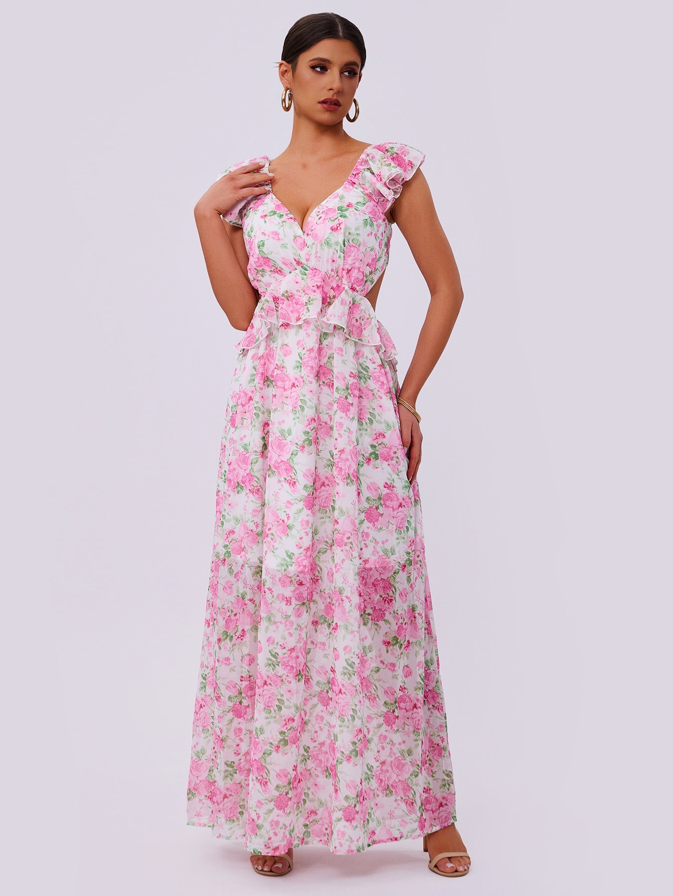 Summer Elegance Women Floral Printed Hem Long Women Clothing