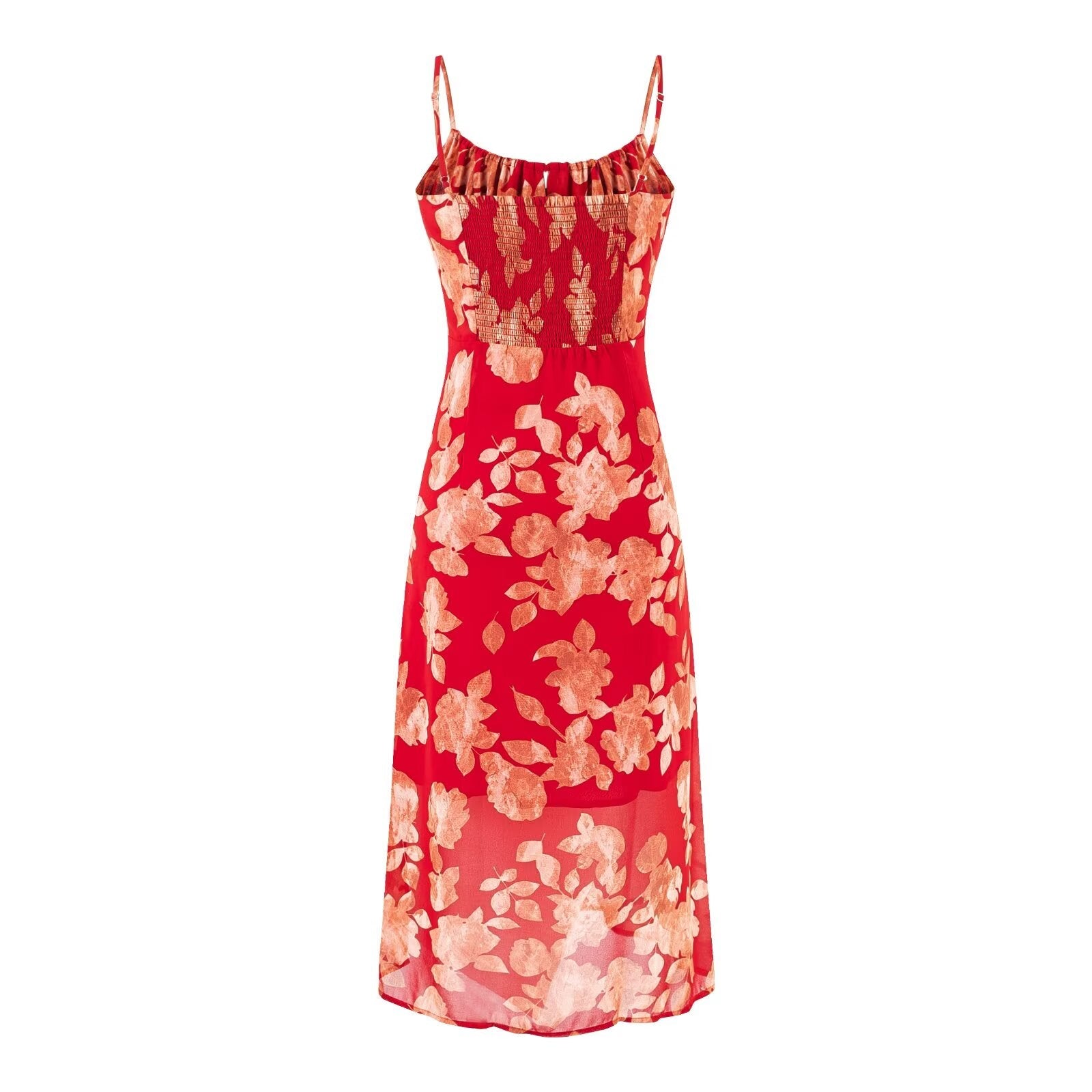 Vacation Red Printed Casual Drawstring Suspender Dress