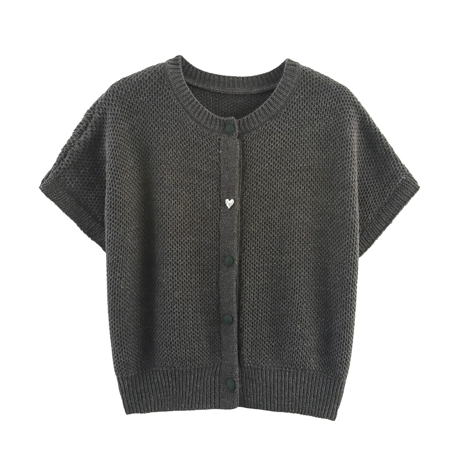 Fall Women Clothing Simple round Neck Fishnet Pin Waistcoat Knitted Vest Cardigan