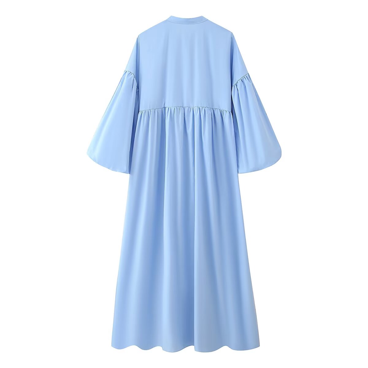 Summer Women Casual Loose round Neck Breasted Puff Sleeve Dress