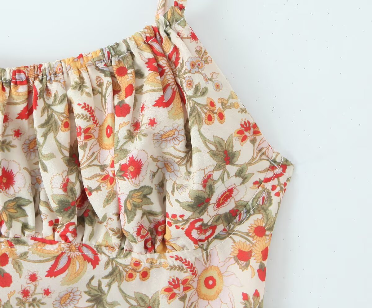 Summer French Romantic Sexy Sweet Floral Design Waist Slimming Sling Dress