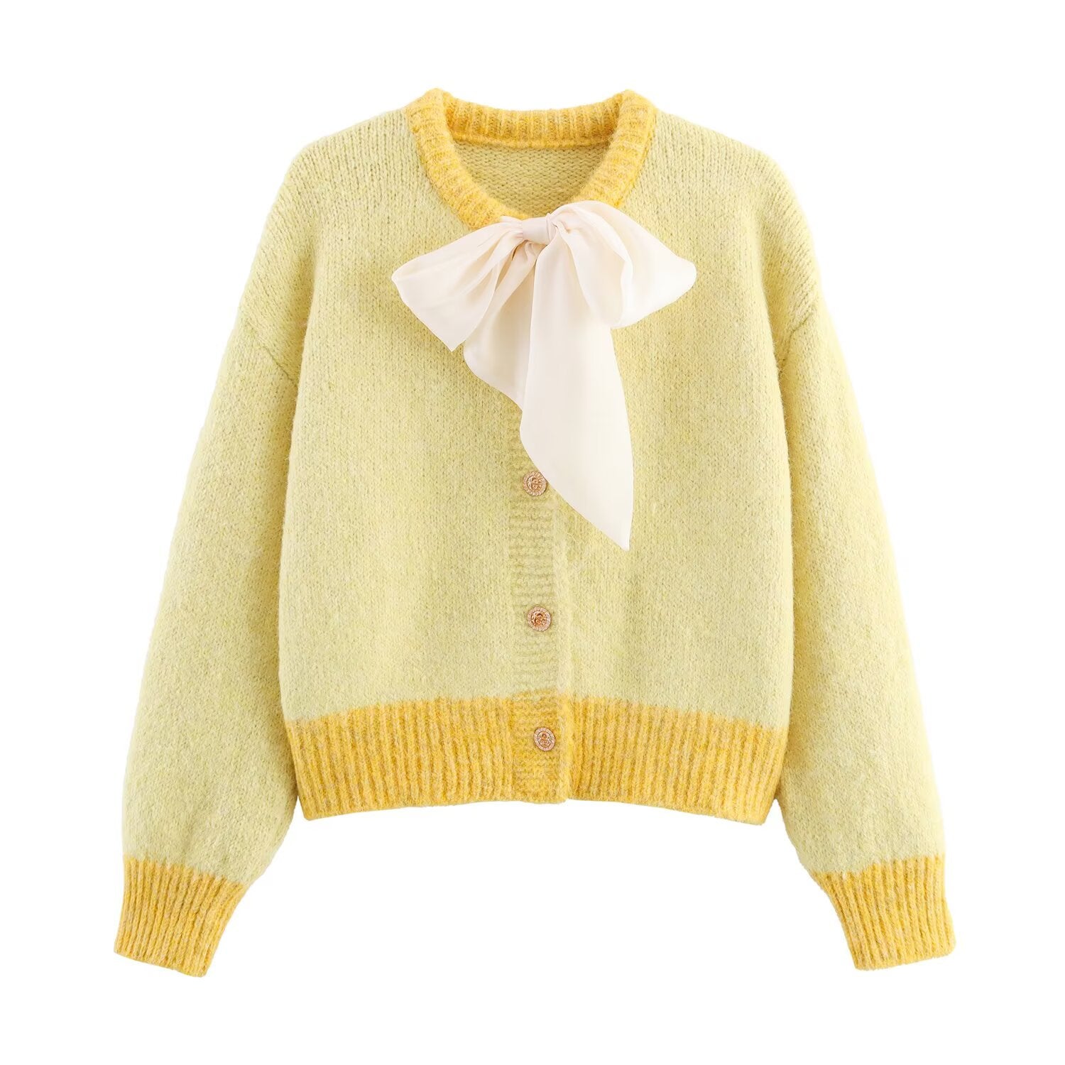 Women Clothing Fall round Neck Long Sleeve Bowknot Decorative Knitwear Coat