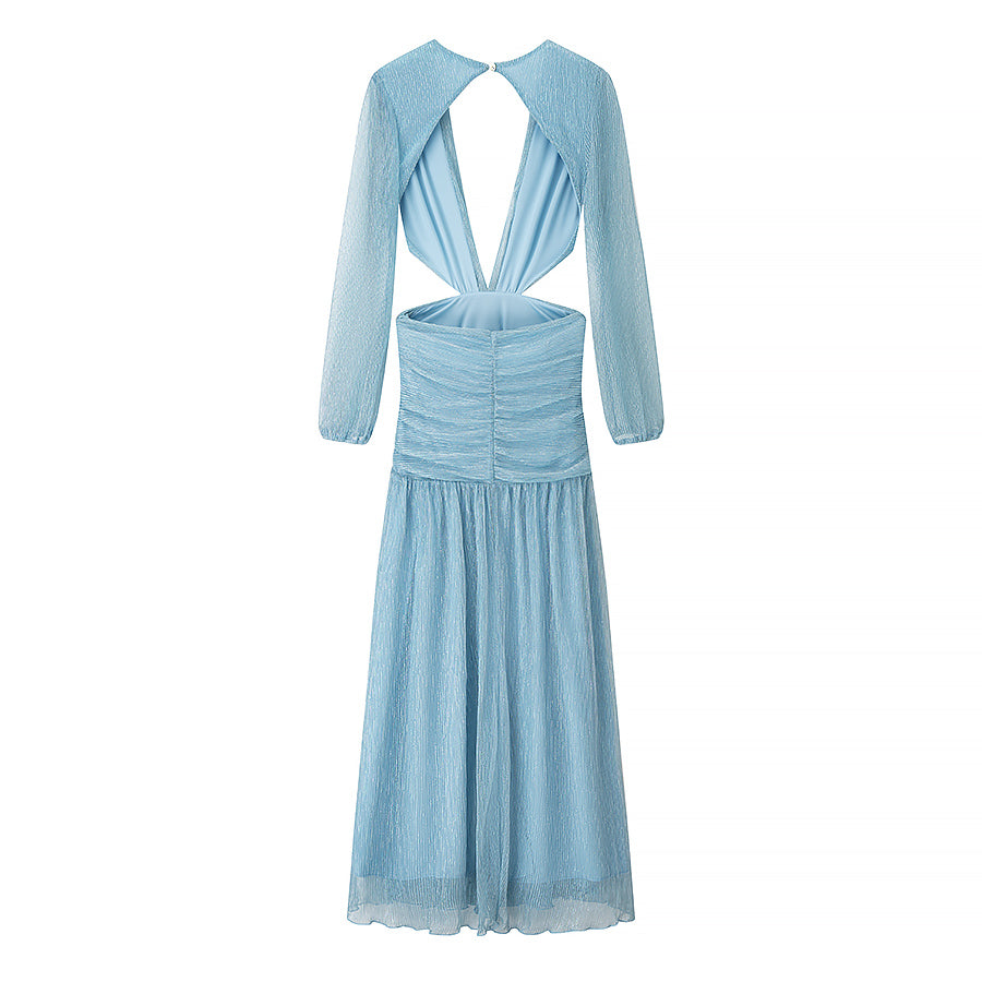Beach Vacation Sexy Dress Women Summer Cropped Outfit Solid Color Seaside Atmosphere Maxi Dress