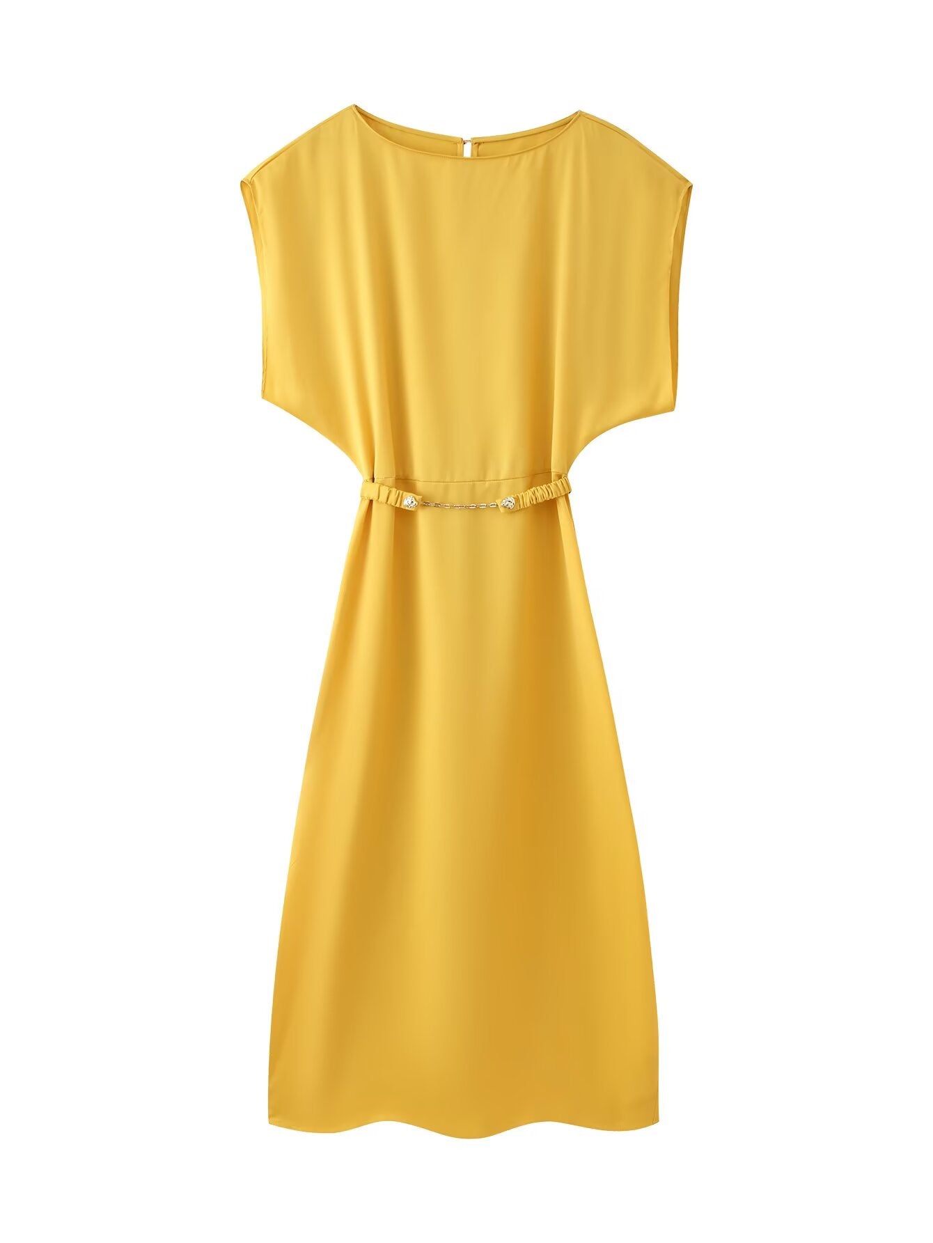 Autumn Women Clothing with Belt Silk Satin Texture Midi Dress for Women