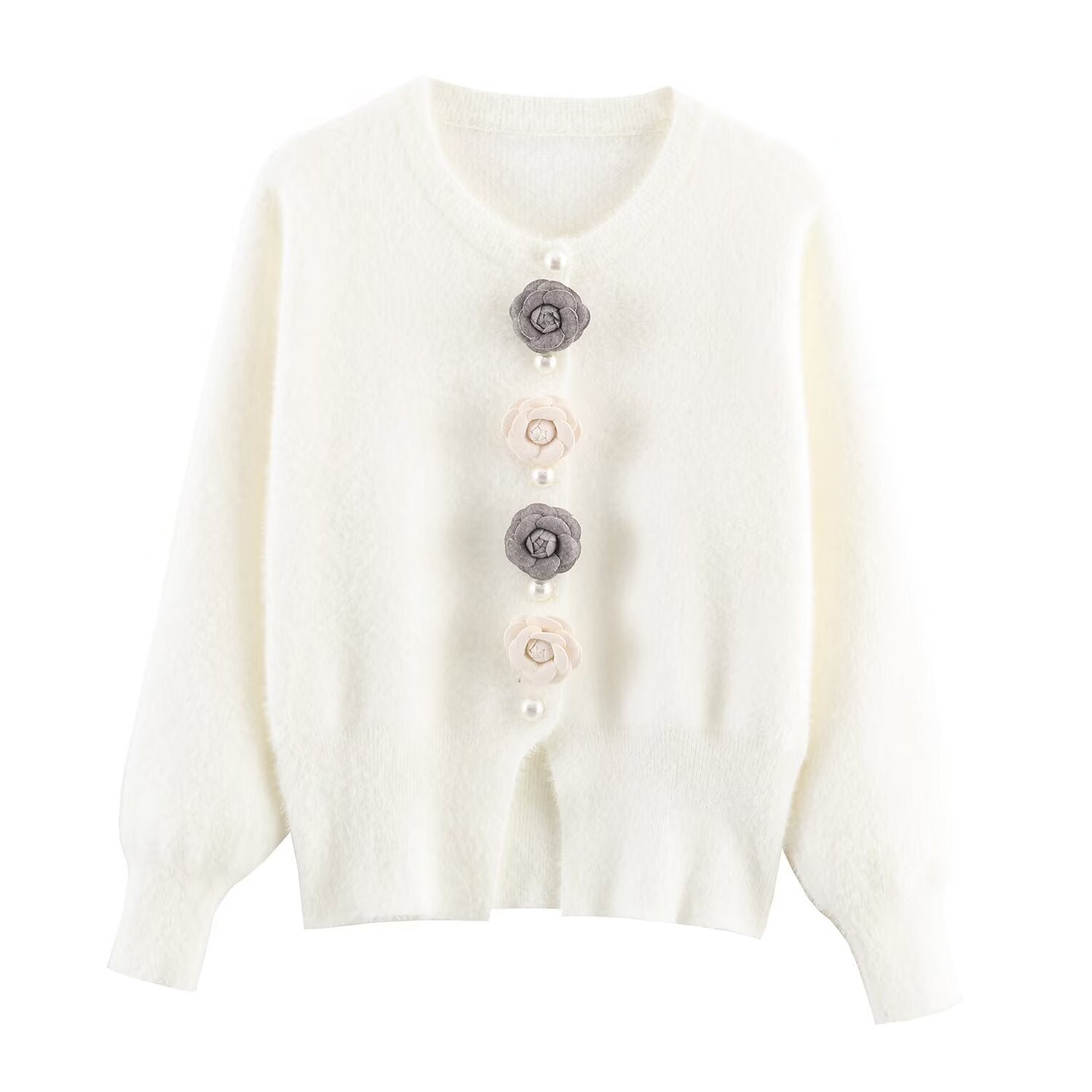 Women Clothing French Classic Chic Beaded Wool Three Dimensional Floral Knitted Imitation Mink Cardigan Coat