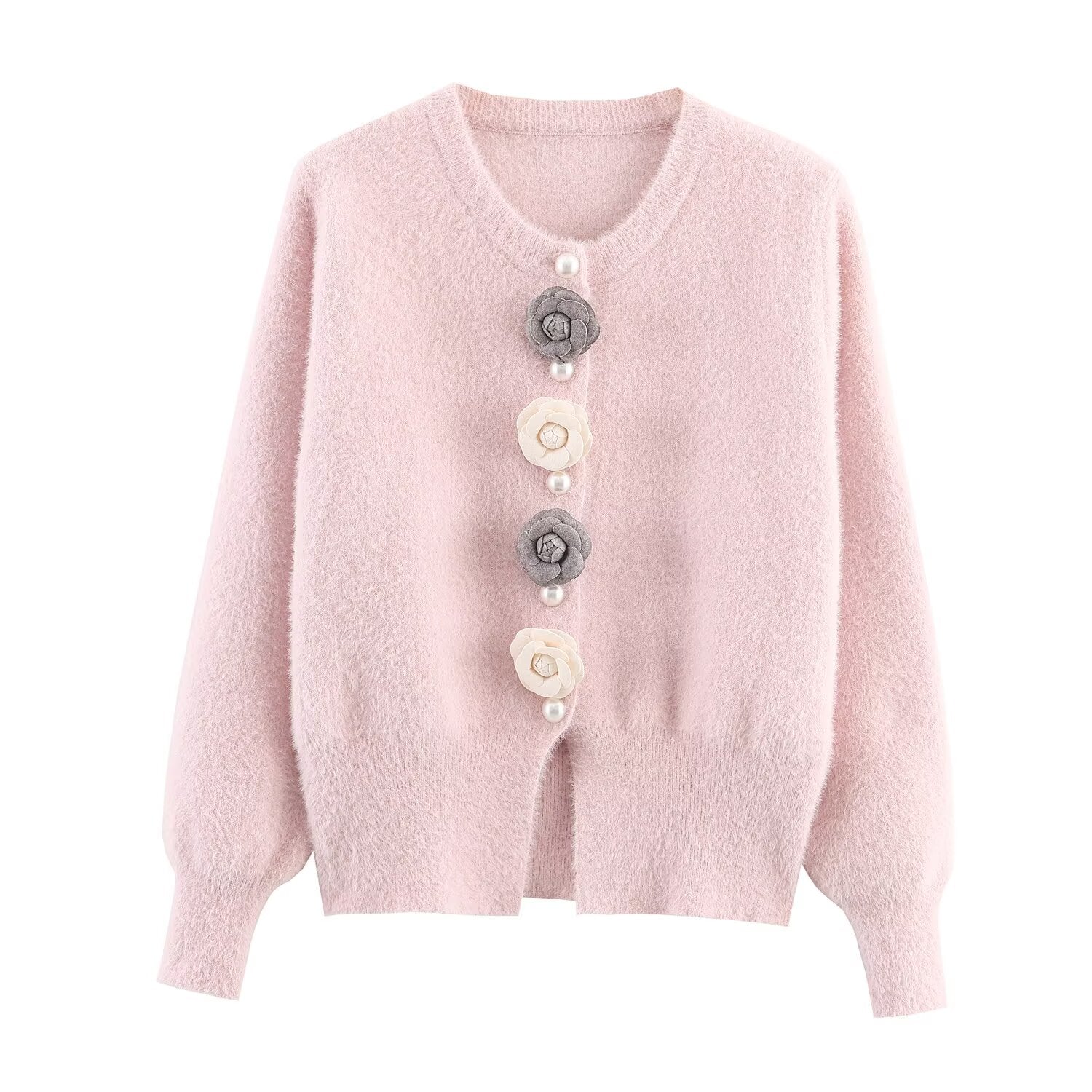 Women Clothing French Classic Chic Beaded Wool Three Dimensional Floral Knitted Imitation Mink Cardigan Coat
