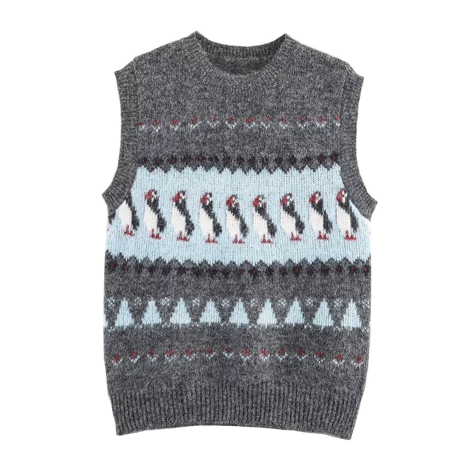 Women Clothing Autumn Korean Outerwear Bandage Floral Decorations round Neck Knitted Vest Top