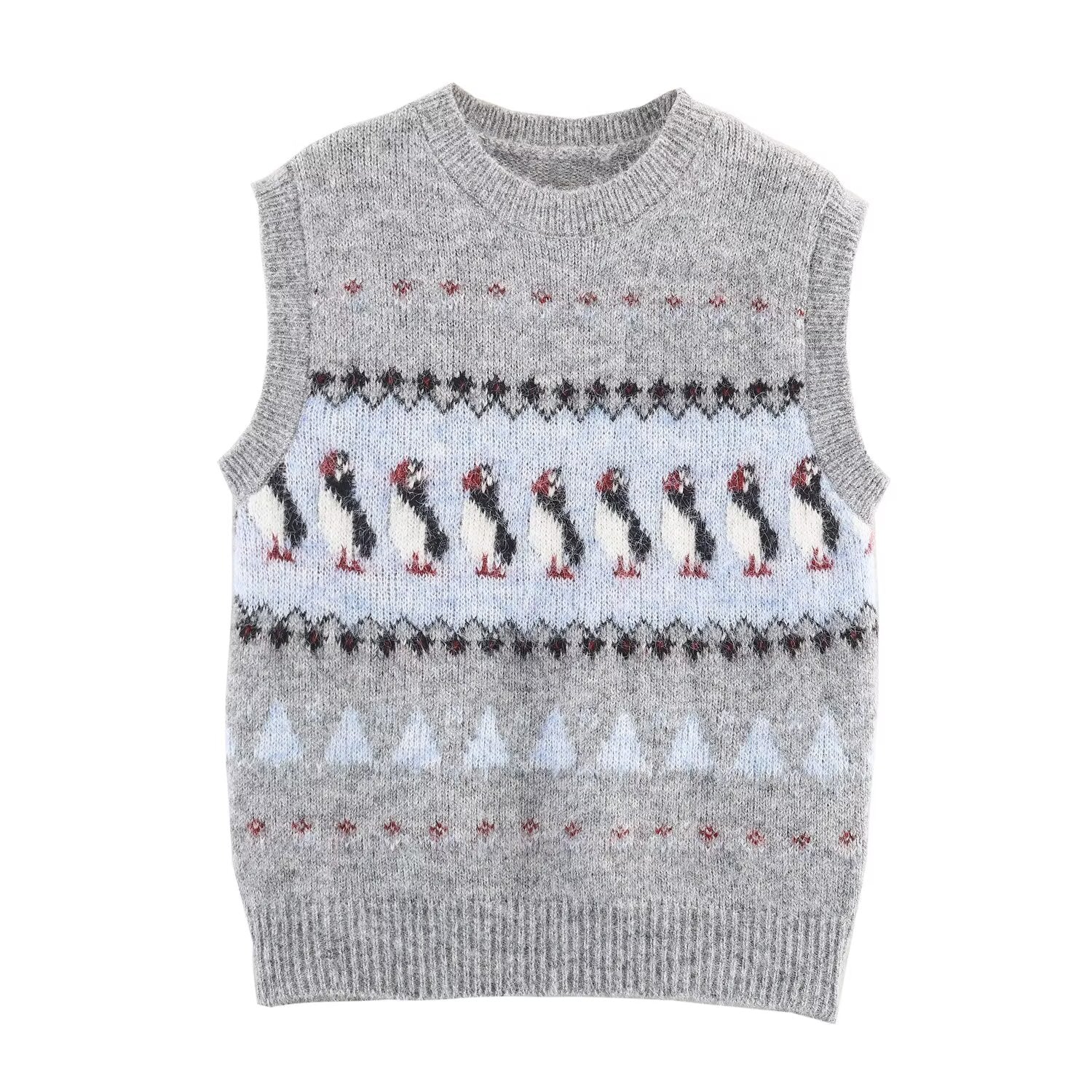 Women Clothing Autumn Korean Outerwear Bandage Floral Decorations round Neck Knitted Vest Top