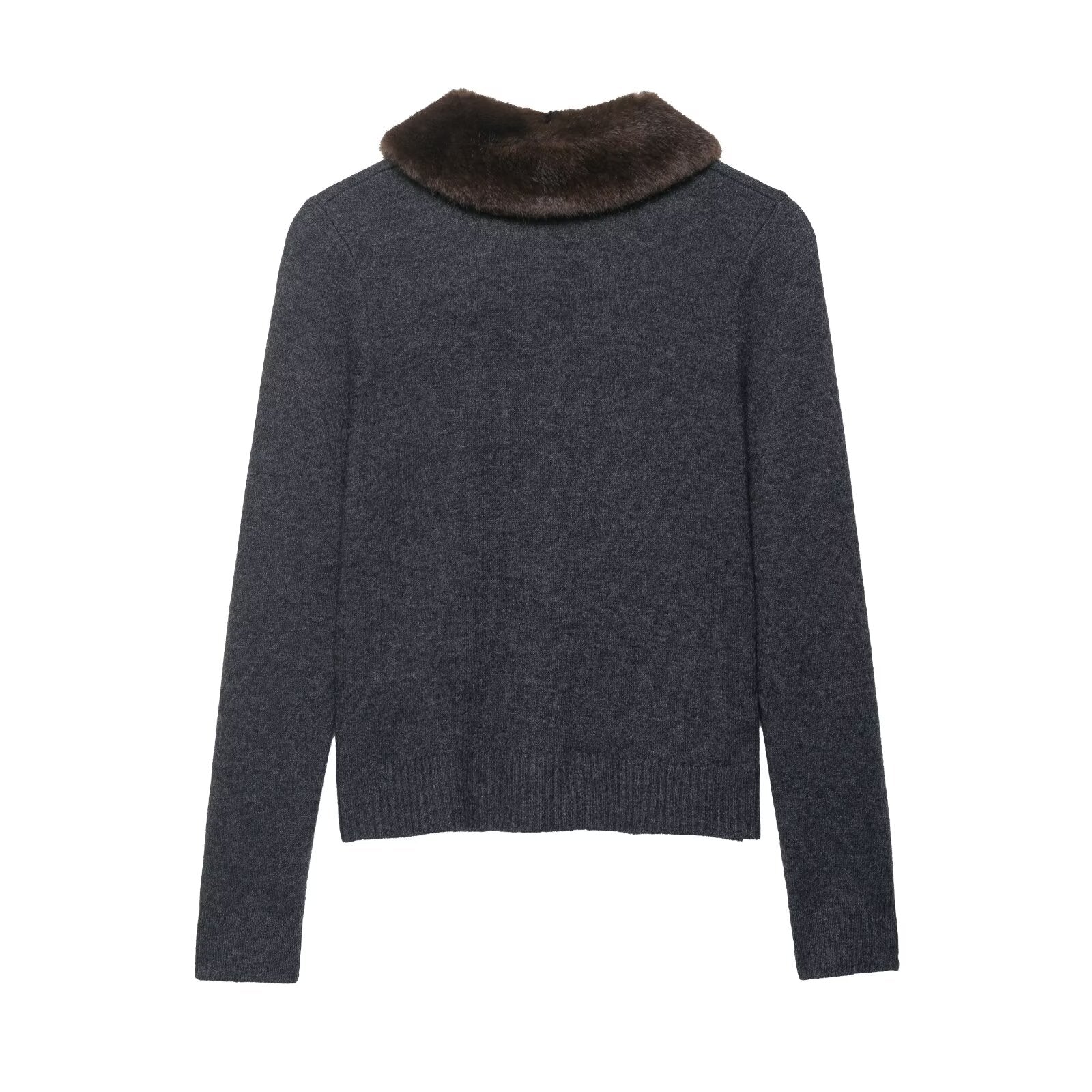 Fall Women Clothing Artificial Fur Effect Collared Knitted Coat