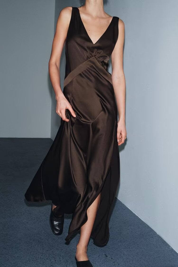 Women Clothing Slim Silk Satin Texture Maxi Dress