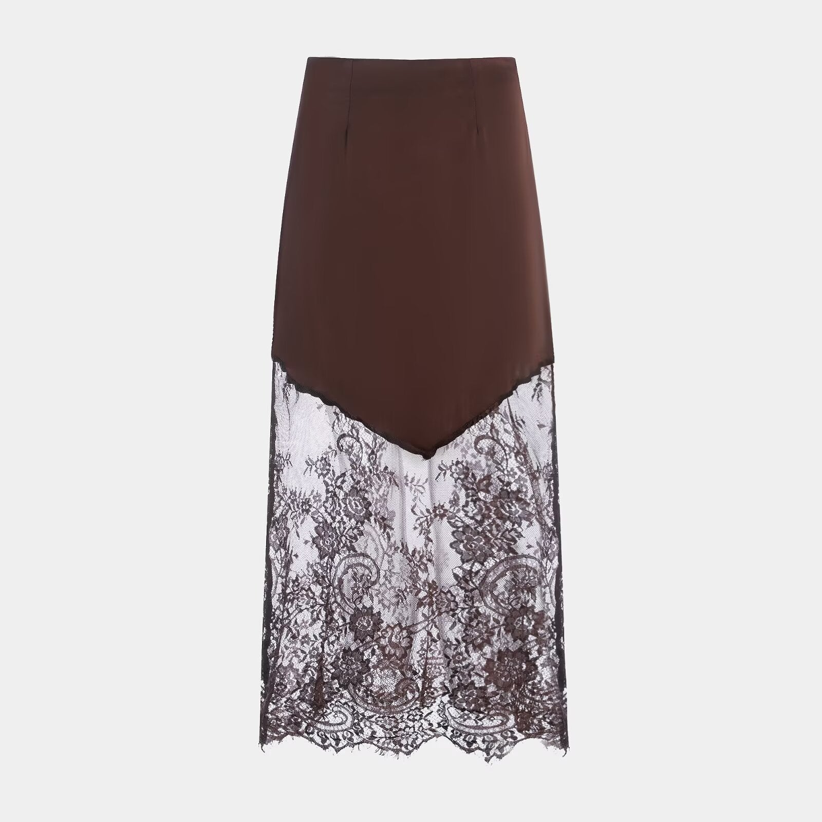 Women Clothing Winter Sexy See through Lace Stitching High Waist Skirt Long Skirt