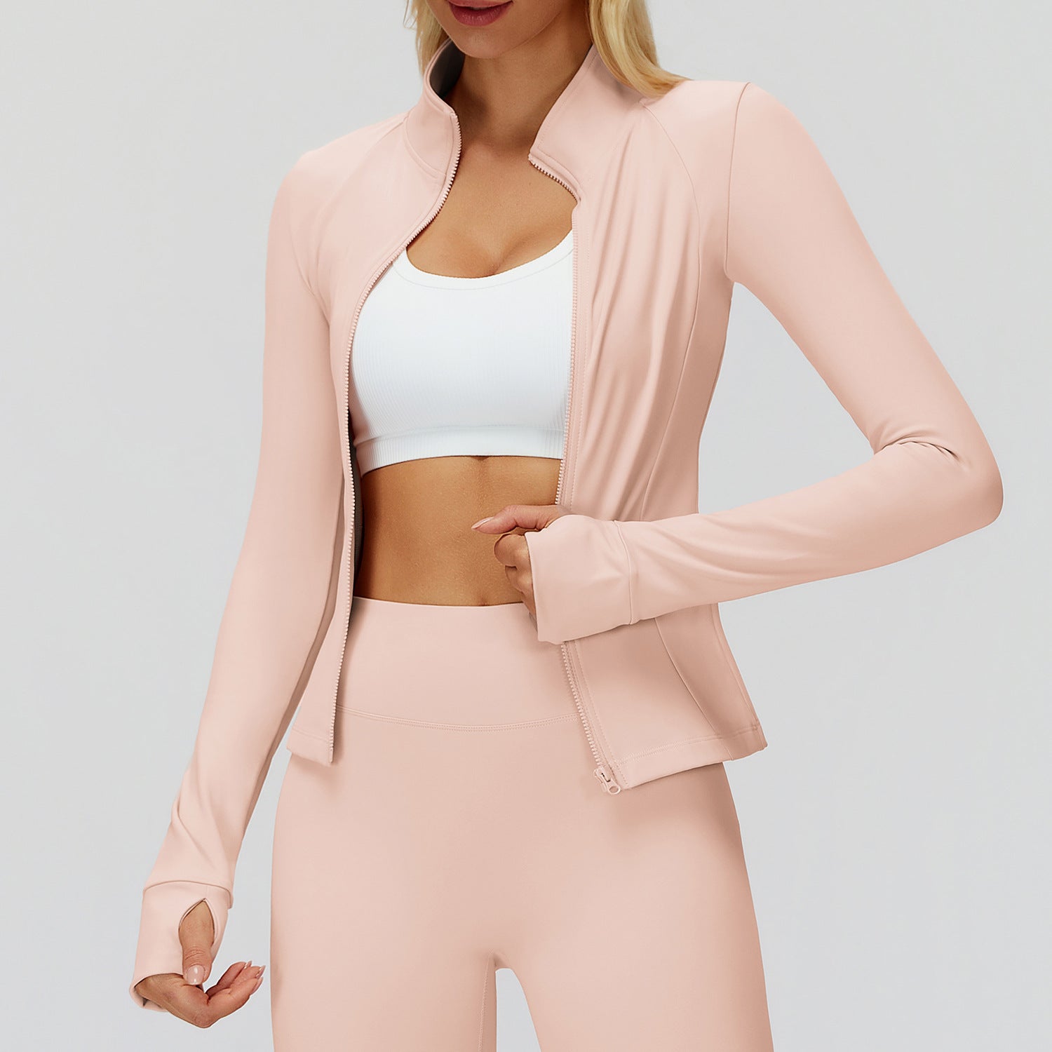 Autumn Winter Stand Collar Coat Zipper Windproof All Matching Warm Top Fitness Running Velvet Sport Coat