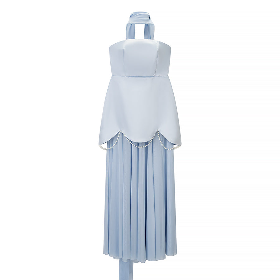 Women Clothing Winter Sexy Backless Sleeveless Solid Color Tube Top Mesh Stitching Dress