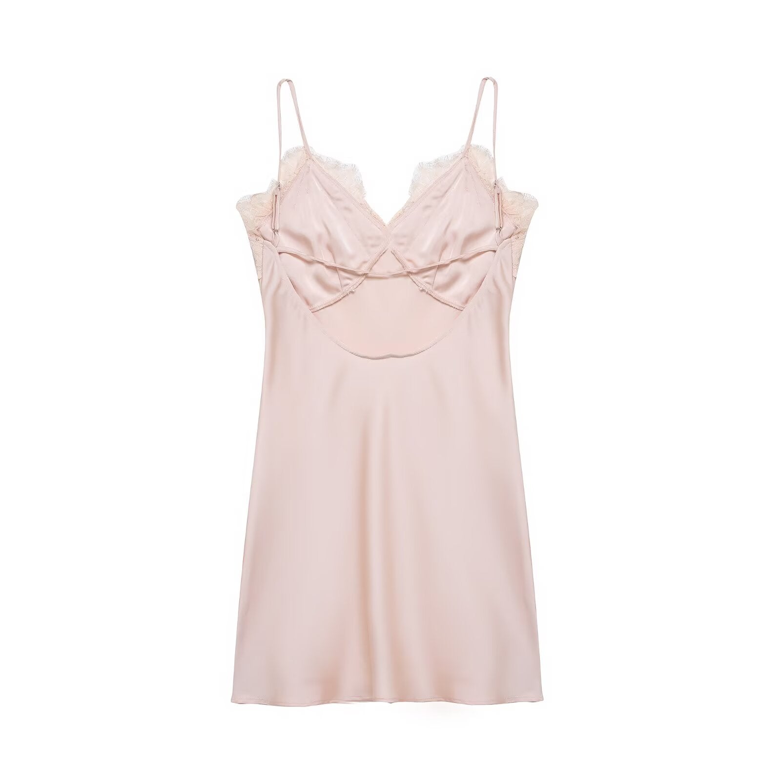 Early Spring Women Clothing Elegant Fashionable Slimming Silk Satin Lace Stitching Cami Dress